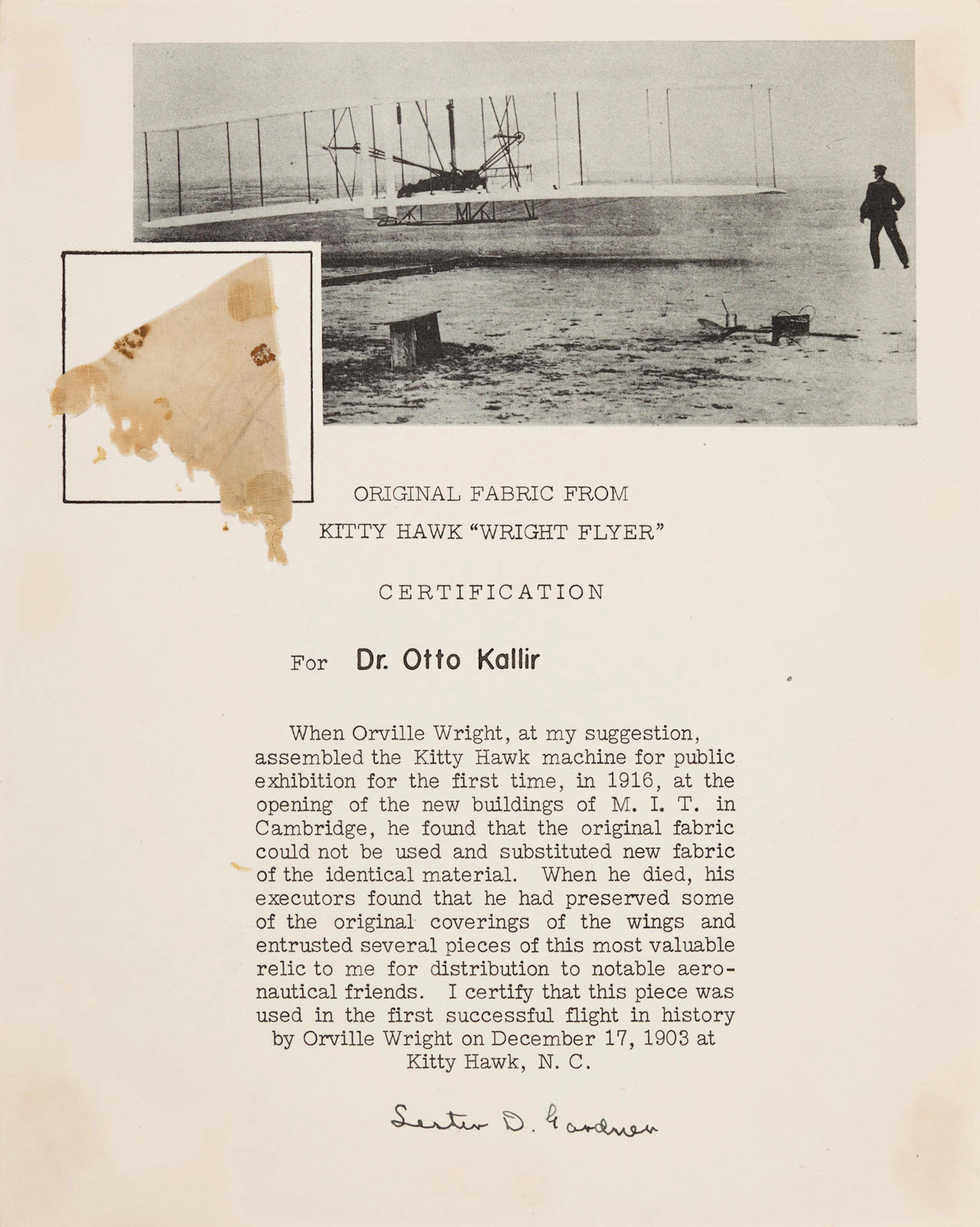 FABRIC SEGMENT FROM THE KITTY HAWK FLYER