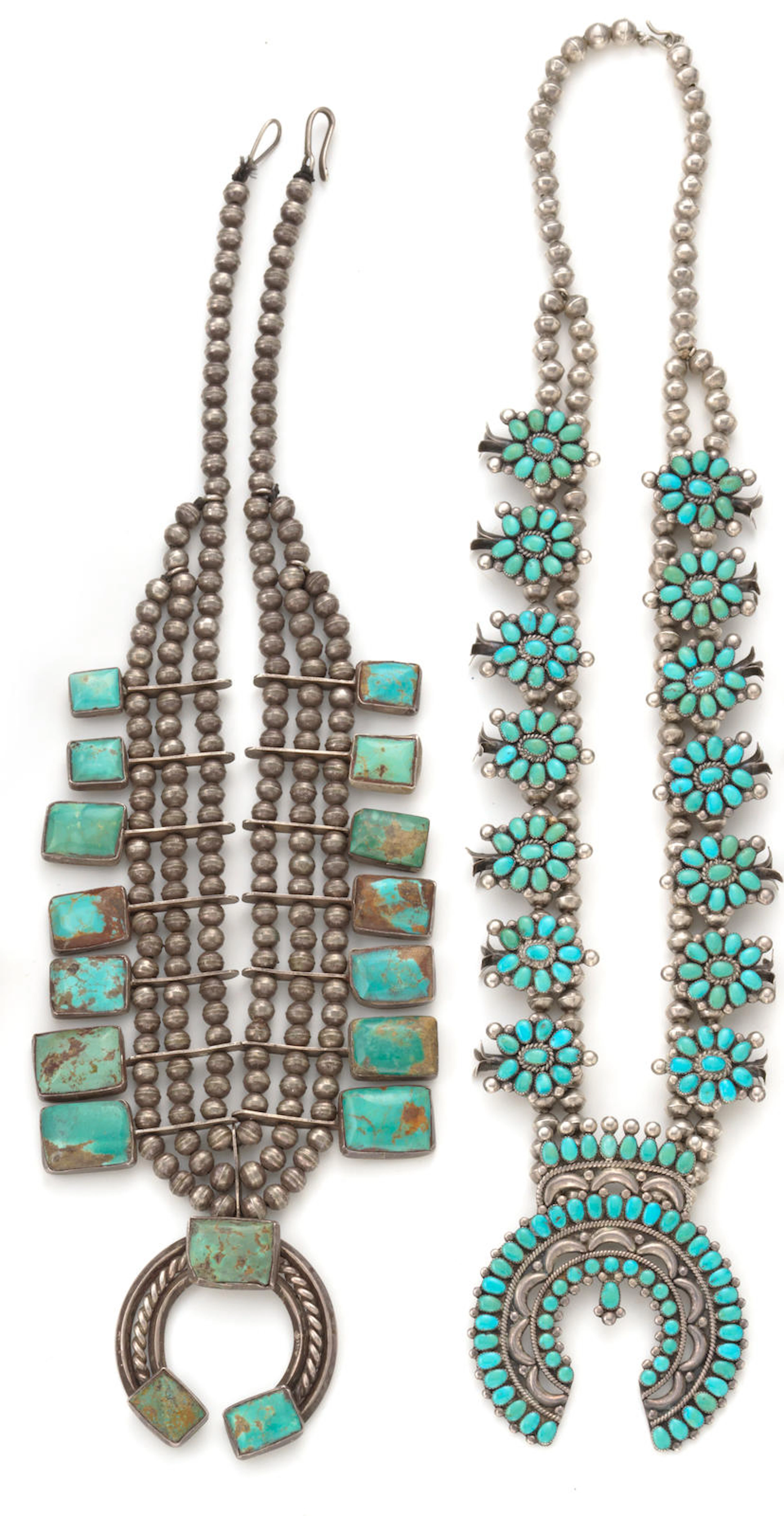 Two Navajo or Zuni squash blossom necklaces