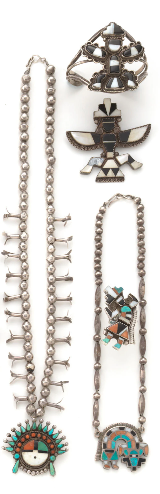 Five Zuni inlay jewelry items