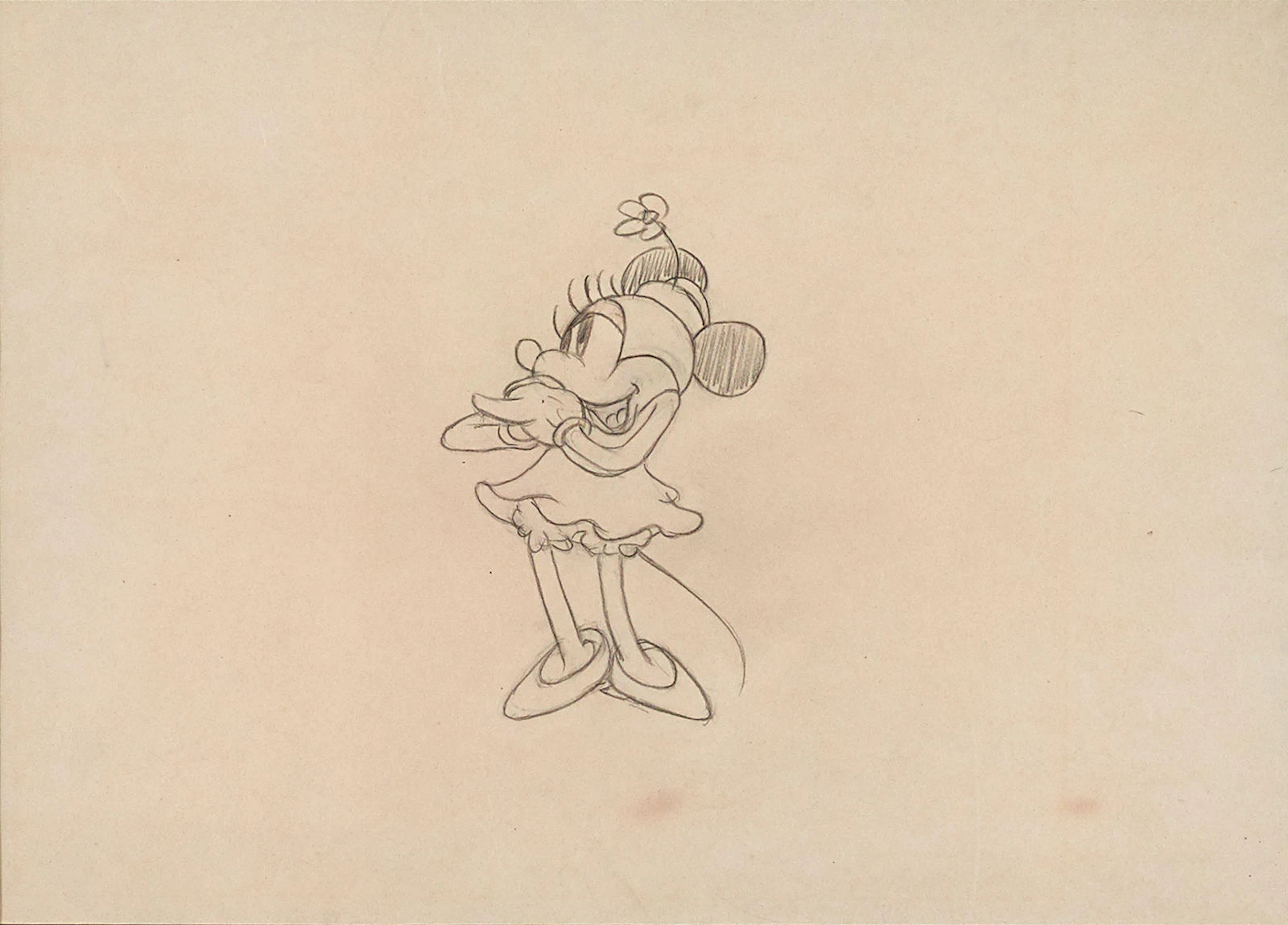 An animation drawing of Minnie Mouse from Mickey's Rival