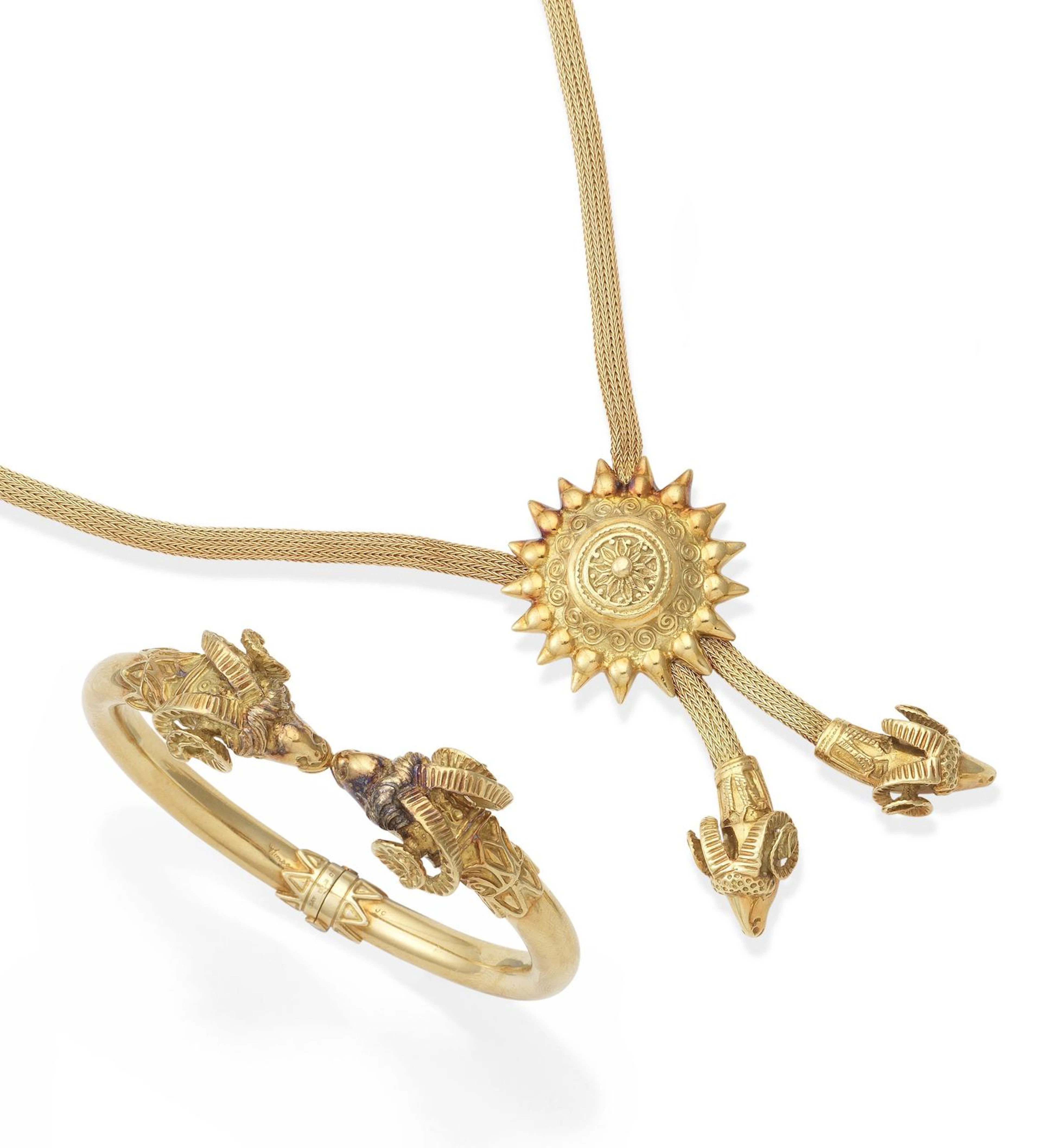 A gold necklace, by David Thomas, 1984, and a torc bangle