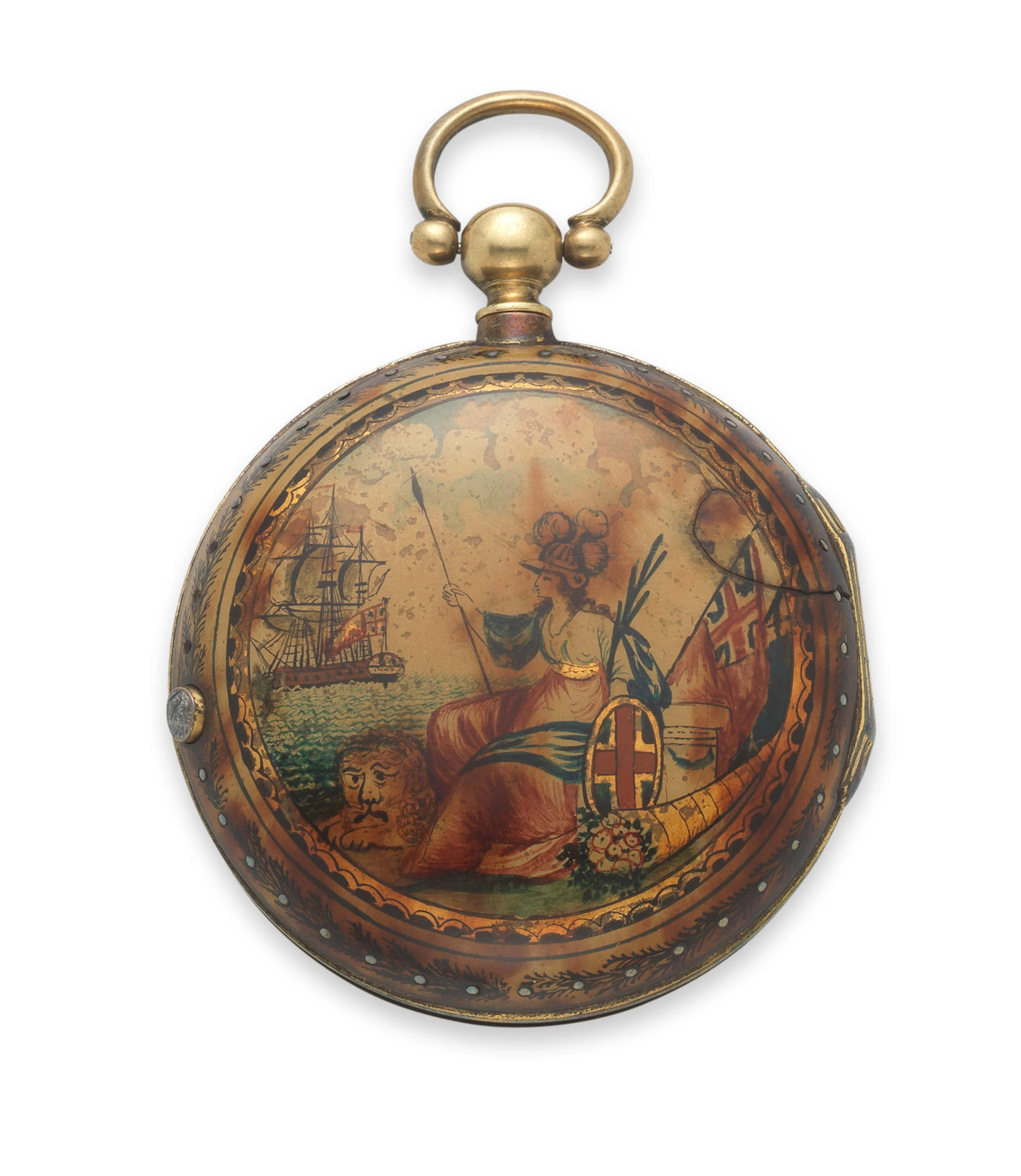 C. Davidson, London. A gilt metal and painted horn pair case pocket watch Circa 1850