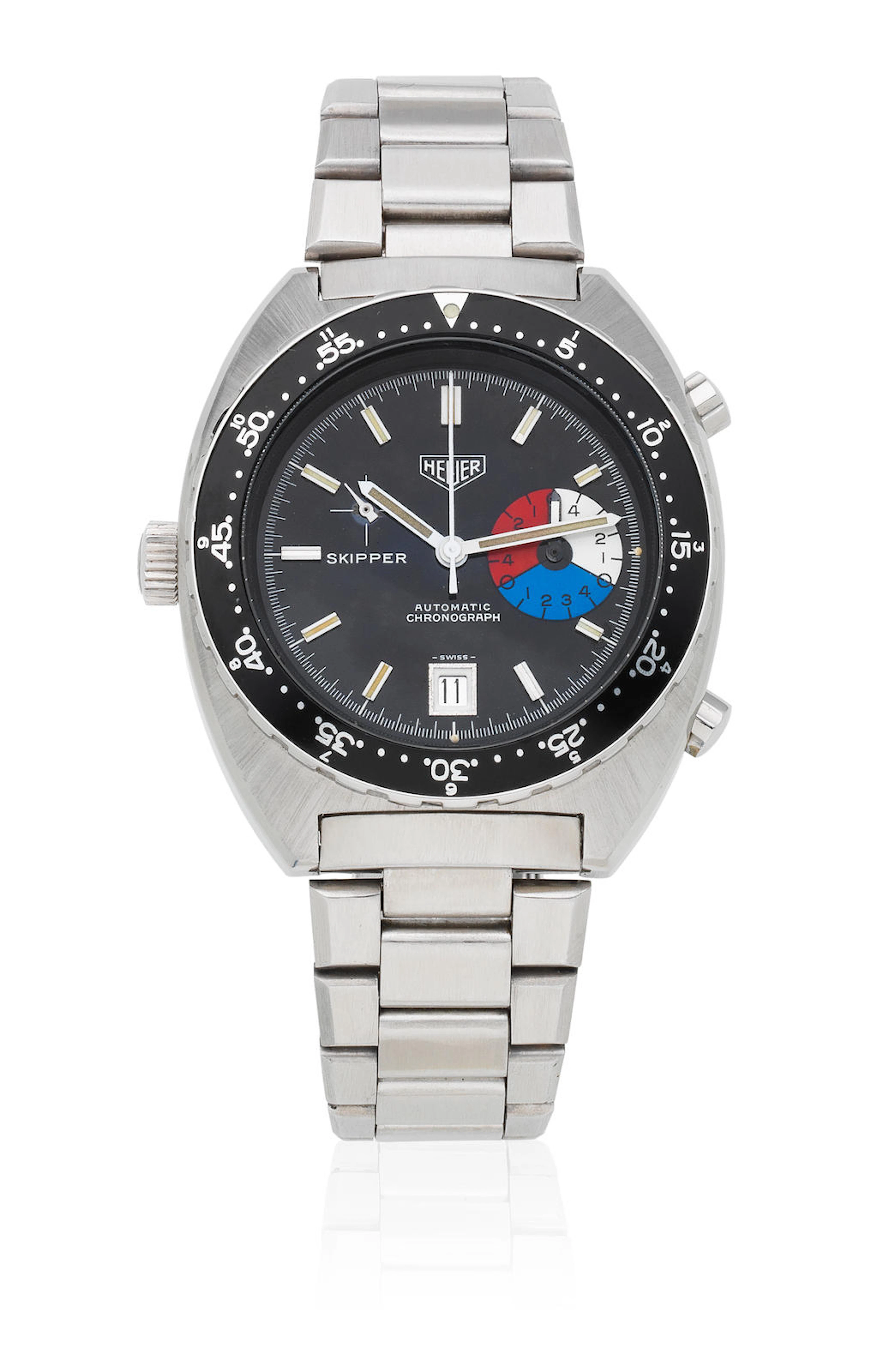 Heuer. A stainless steel automatic calendar chronograph bracelet watch Skipper, Ref: 15640, Circa 1970
