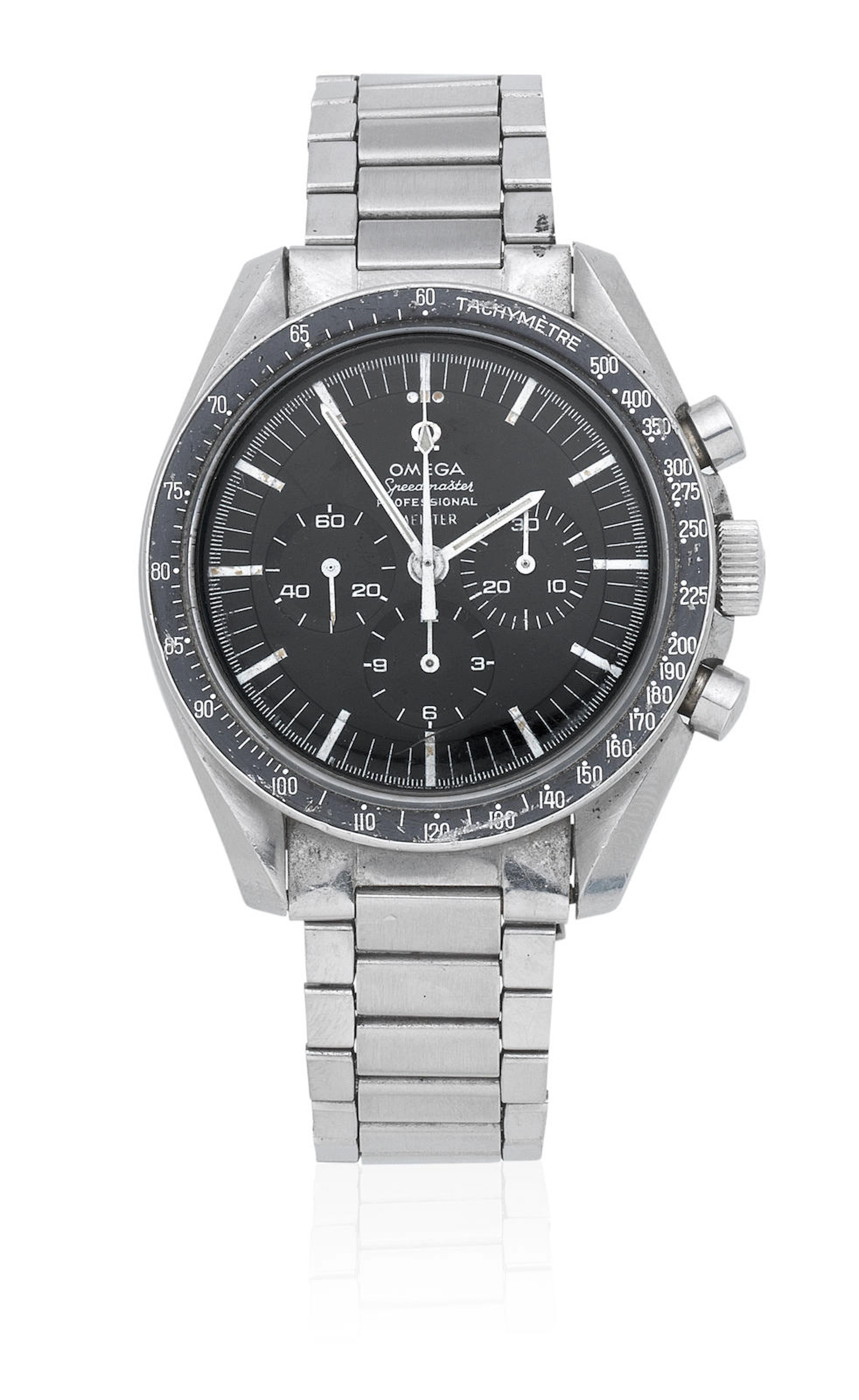 Omega. A stainless steel manual wind chronograph bracelet watch Speedmaster Professional Retailed by Meister, Ref: S105.012-65, Circa 1965