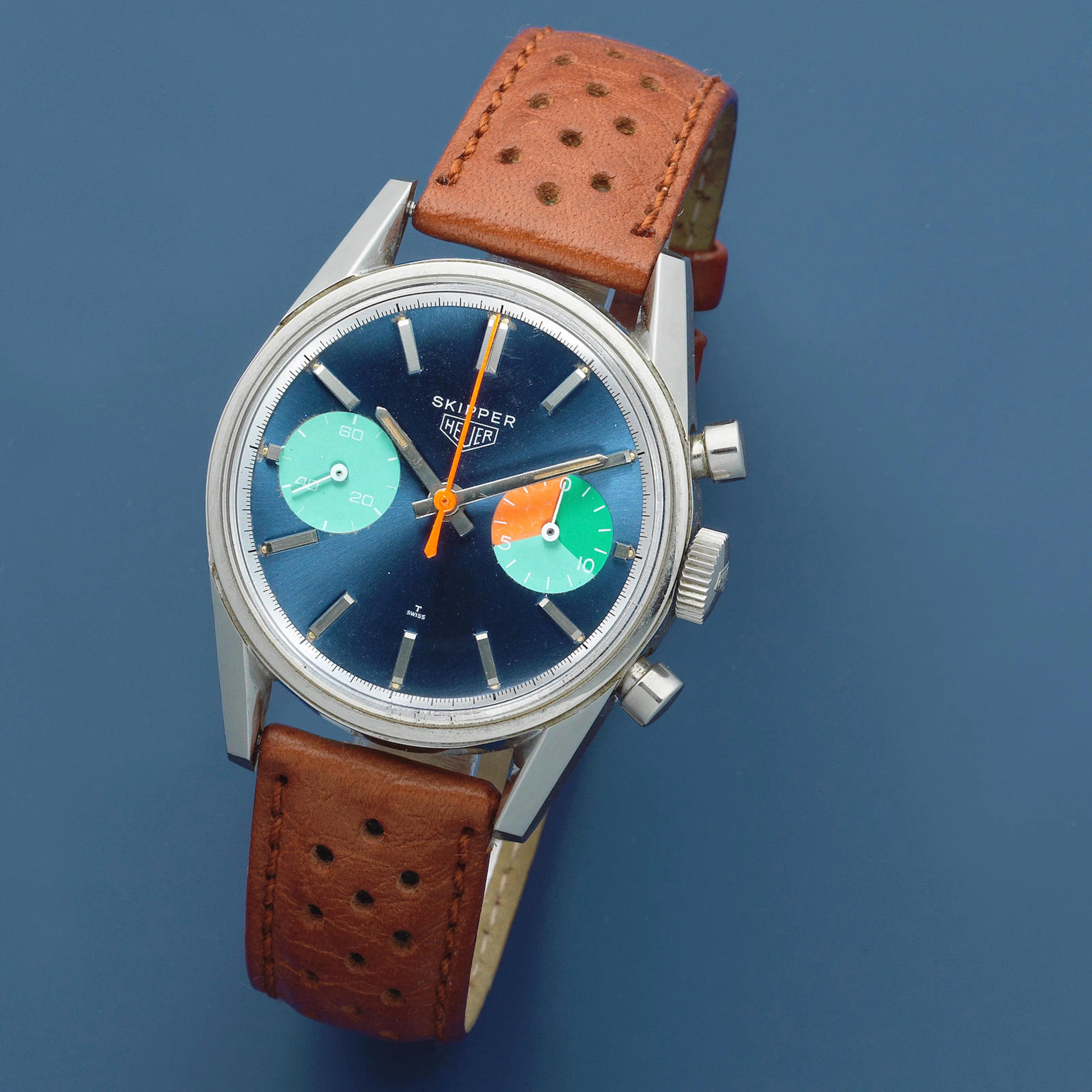 Heuer. A rare stainless steel manual wind chronograph wristwatch Skipper "Skipperera", Ref: 7753/54, Circa 1970