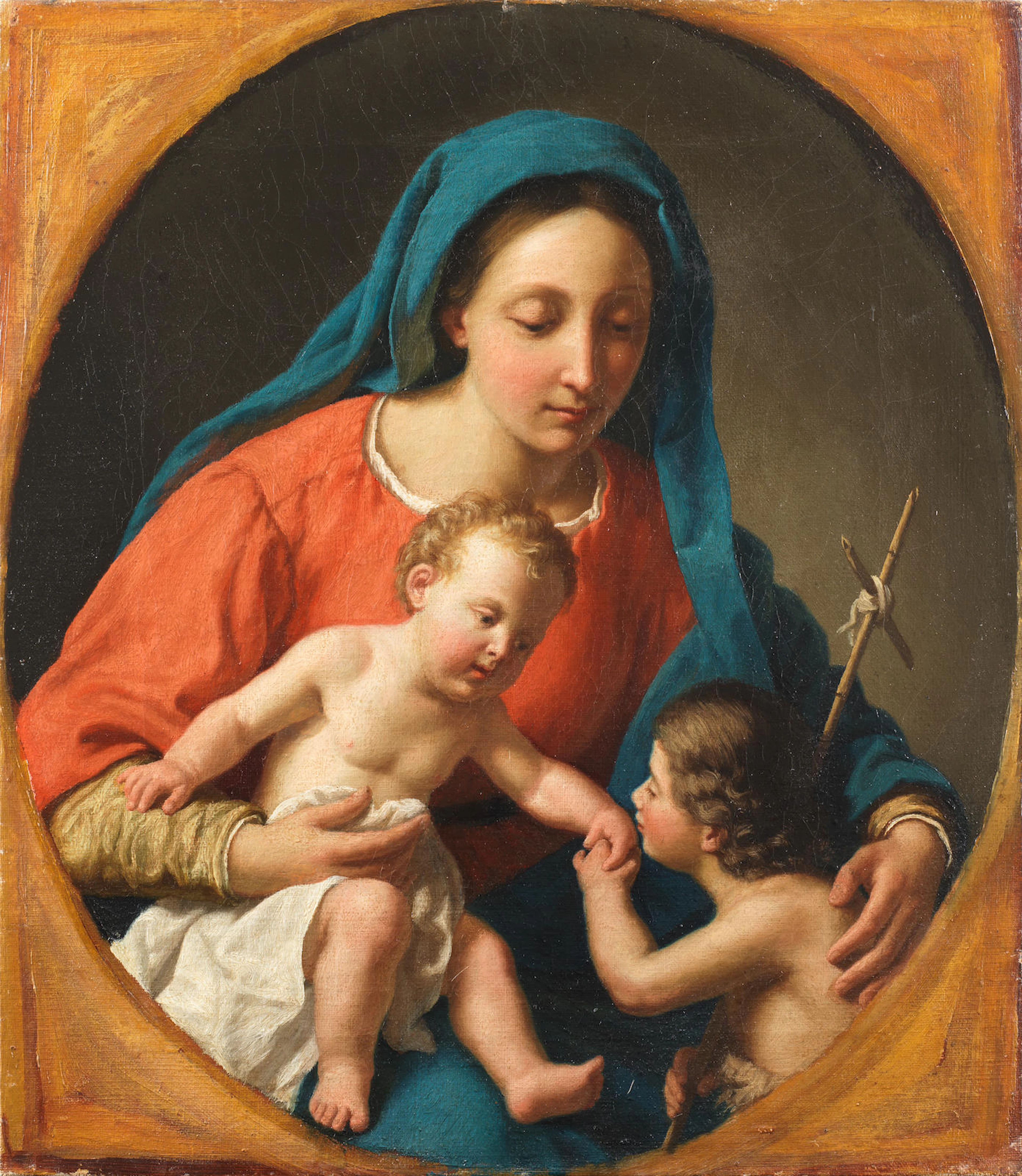 The Madonna and Child with the Infant Saint John the Baptist, within a painted oval
