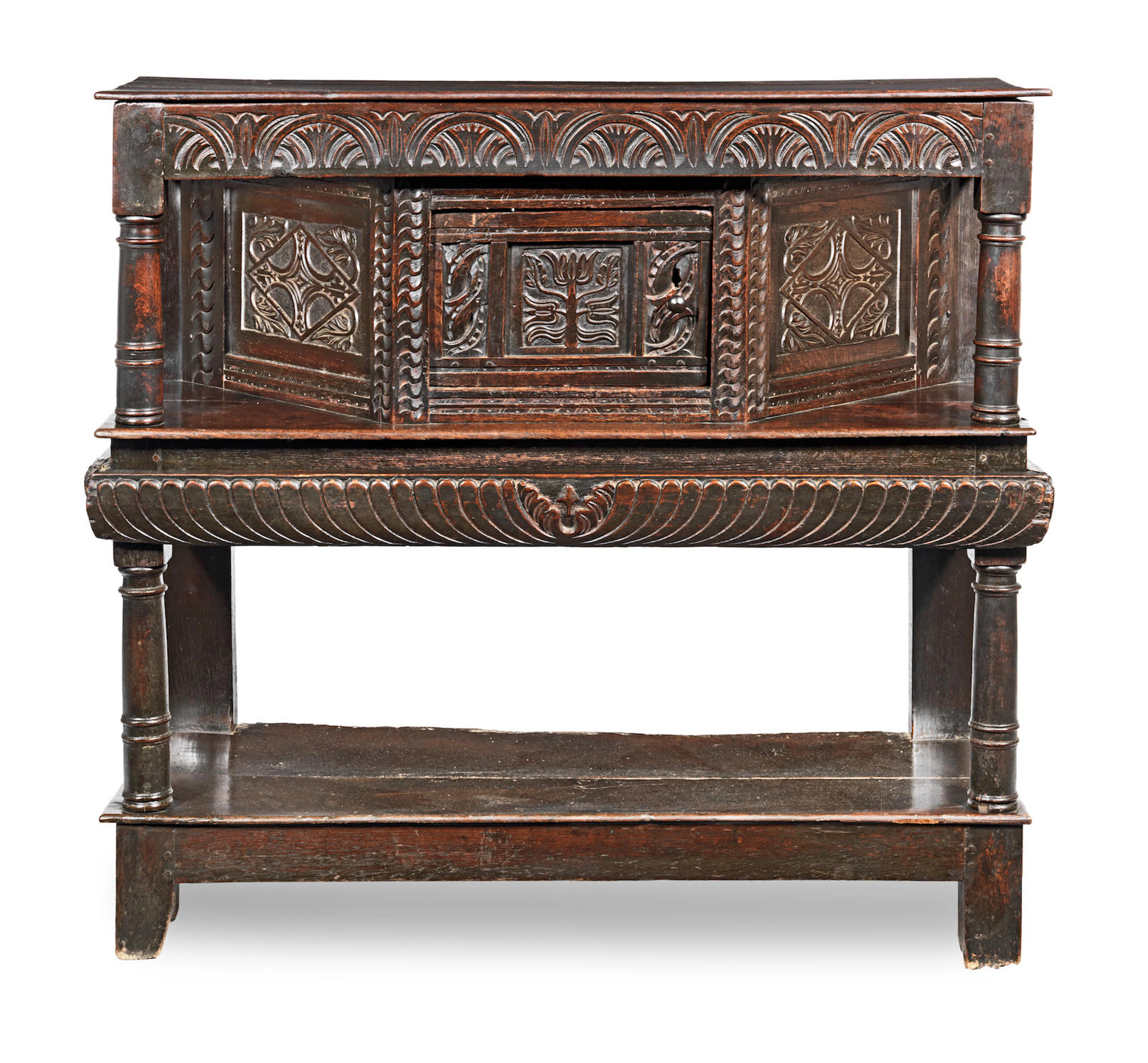 A Charles I joined oak standing livery cupboard with box-top, West Country, circa 1640