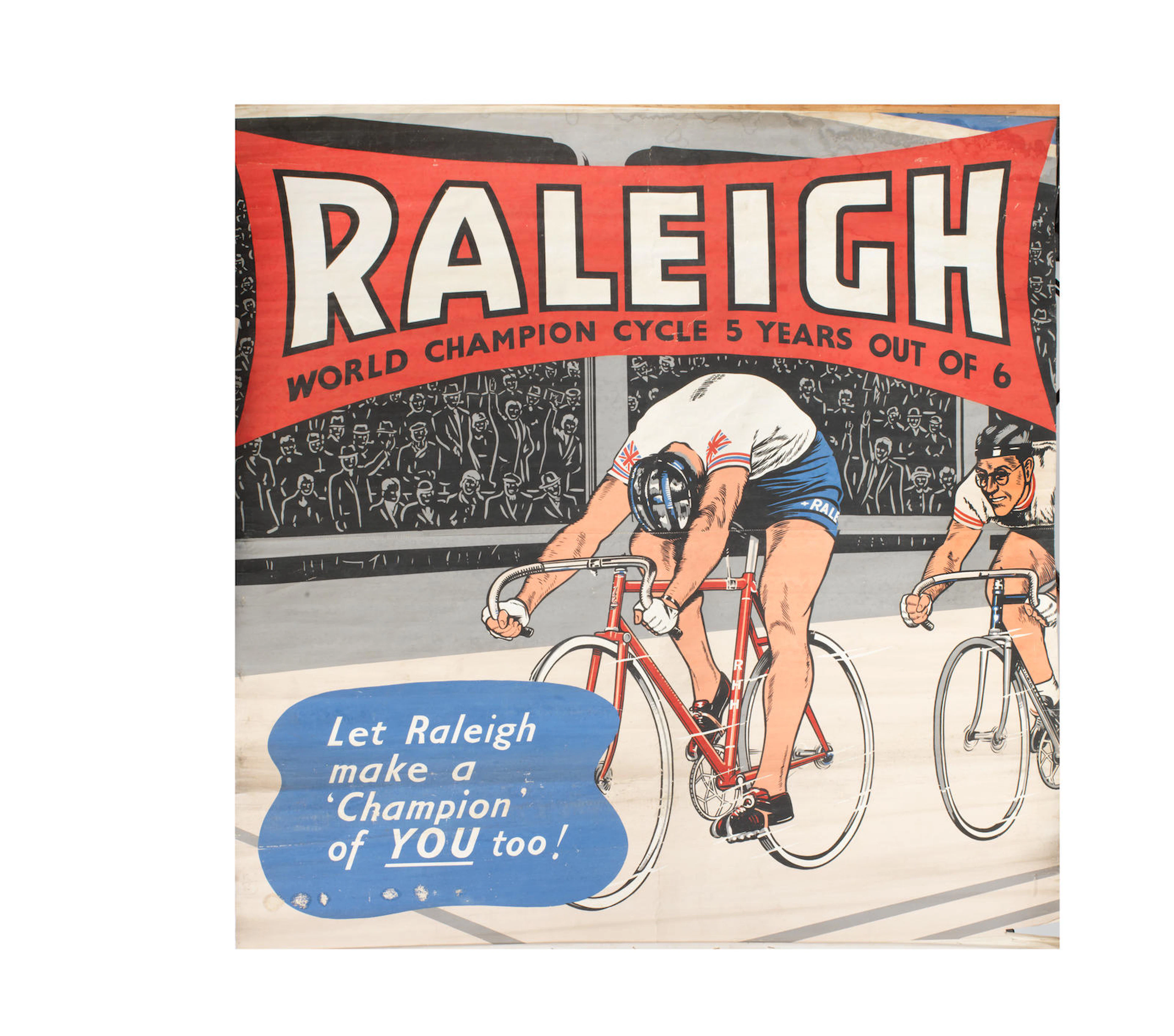 A large Raleigh Cycles 'Reg Harris' World Champion Cycles poster, circa 1957,