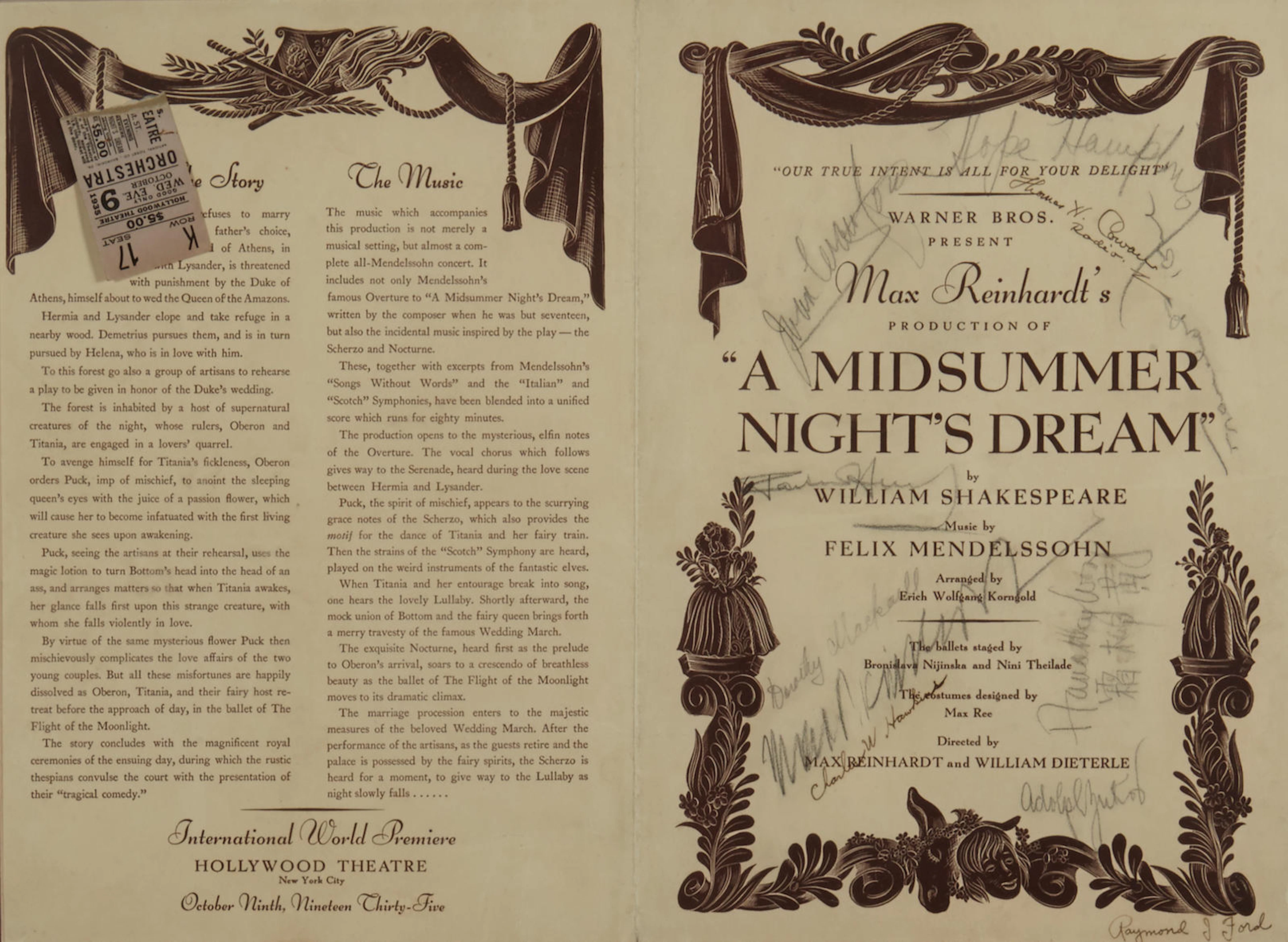 A signed program of A Midsummer Night's Dream