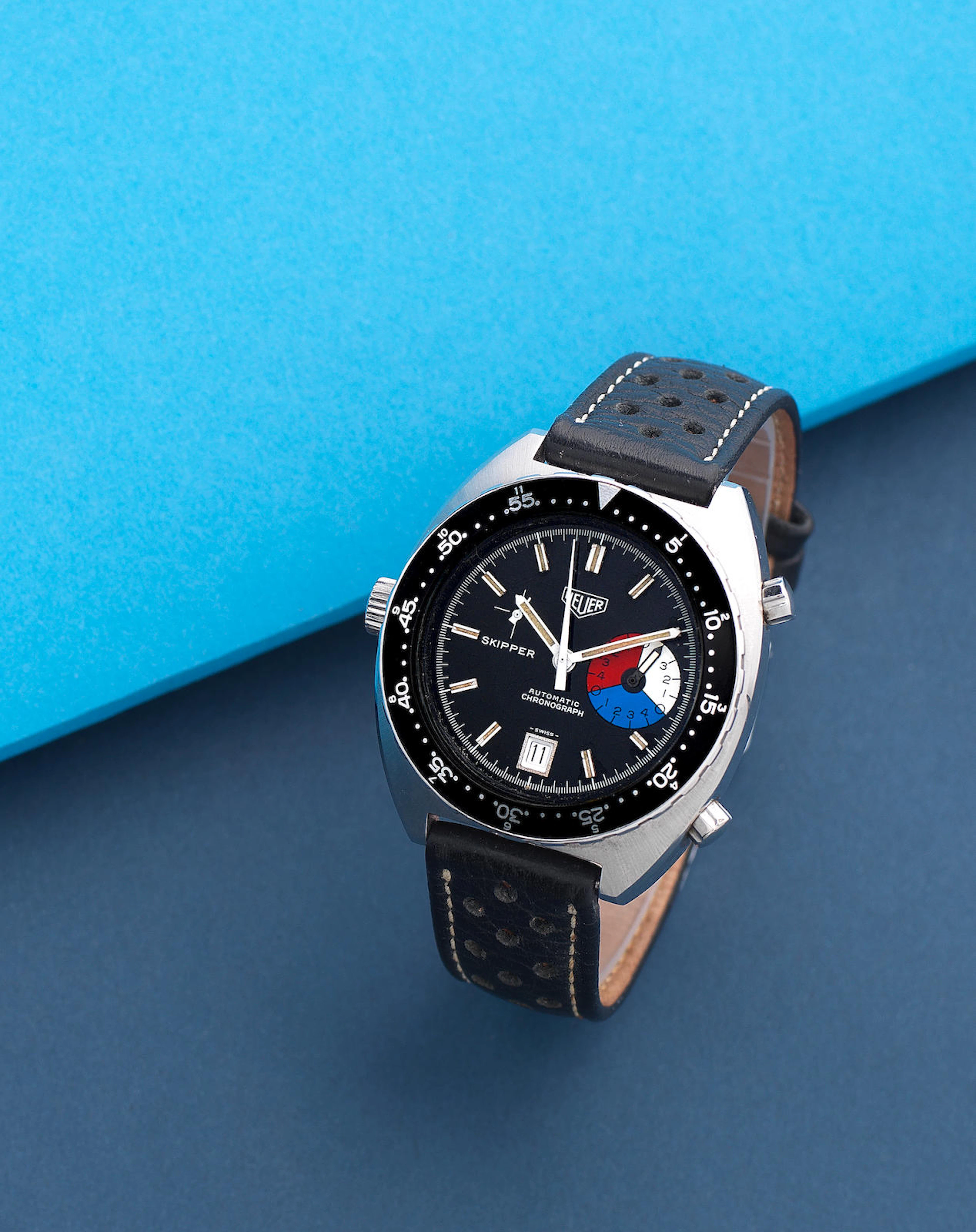 Heuer. A stainless steel automatic chronograph wristwatch Skipper, Ref: 15640, 1972