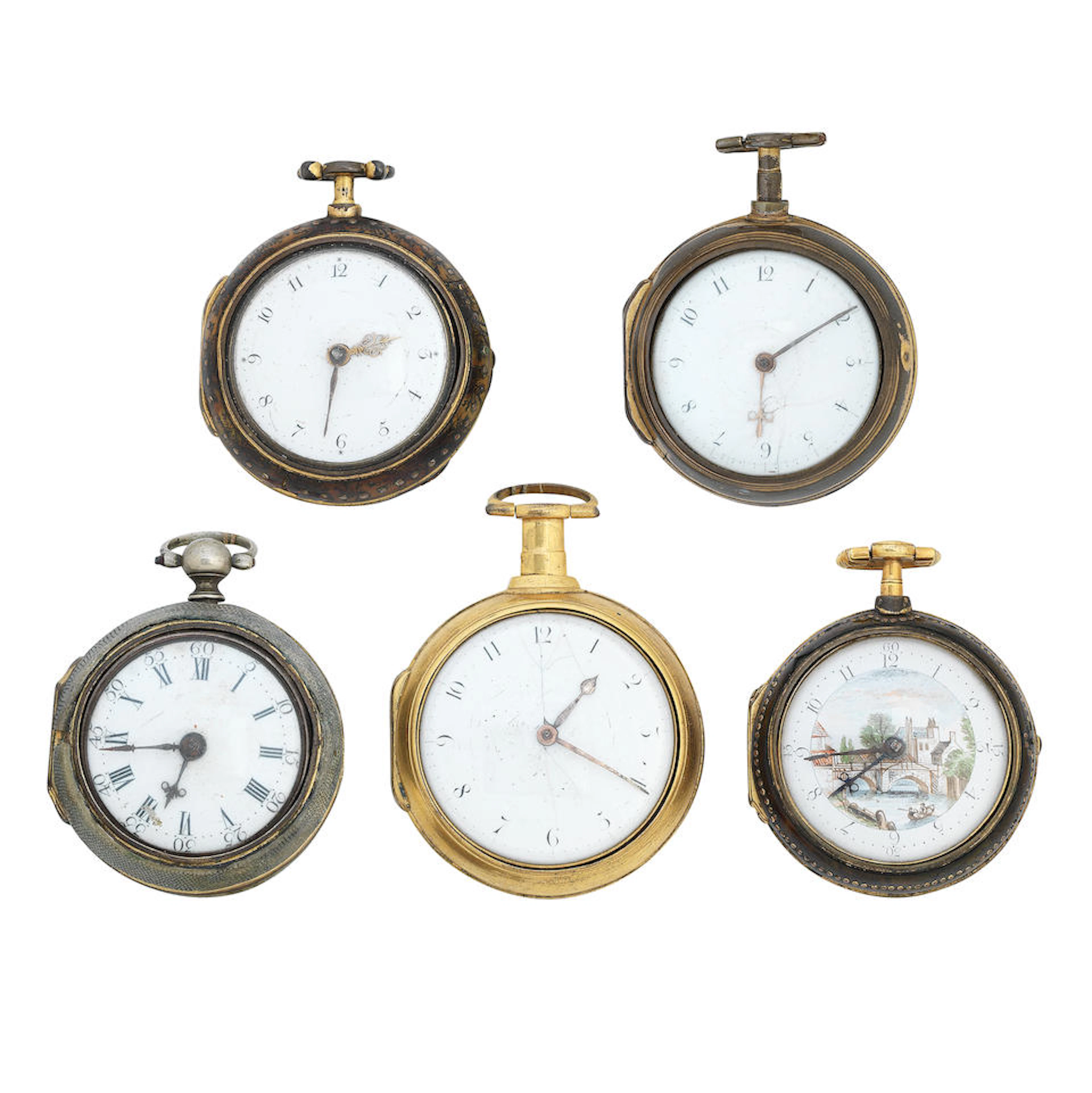 A group of five 18th century pair cased pocket watches