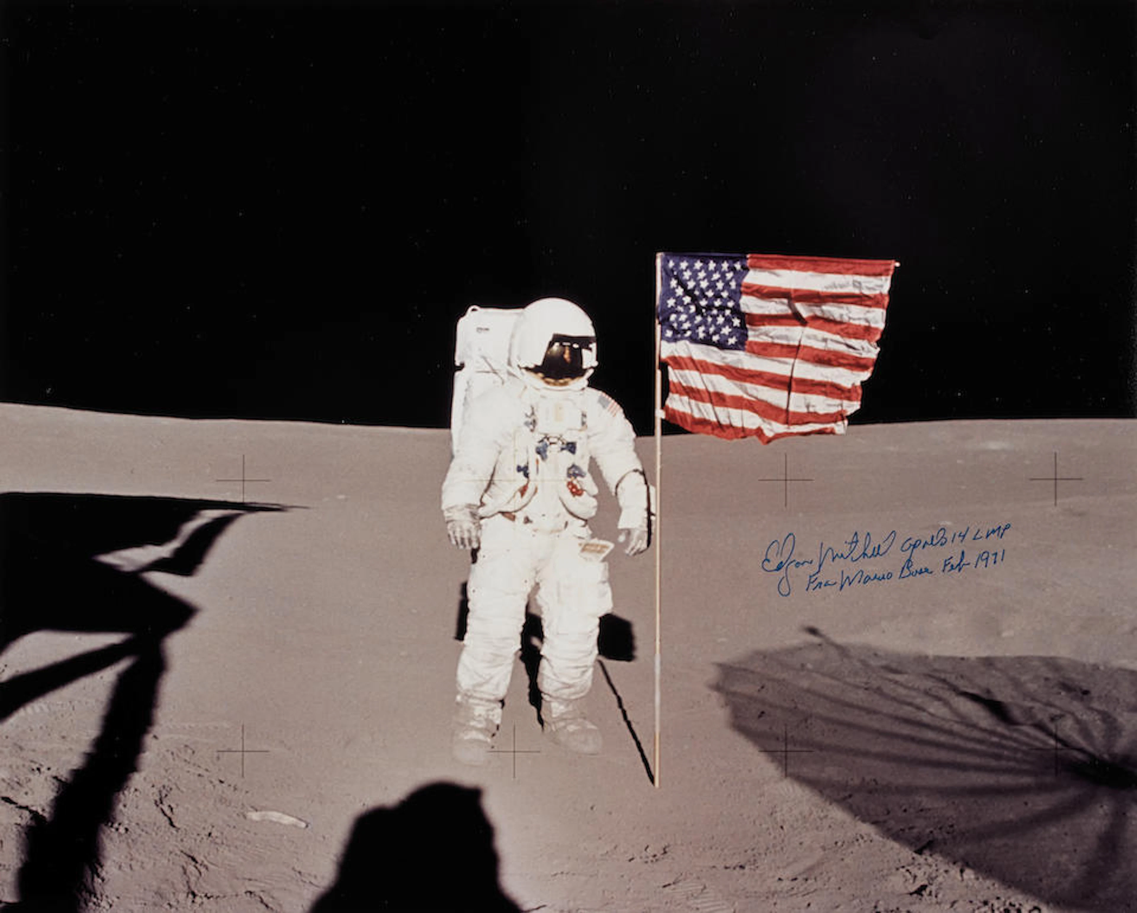 MITCHELL & THE US FLAG ON THE MOON AT FRA MAURO