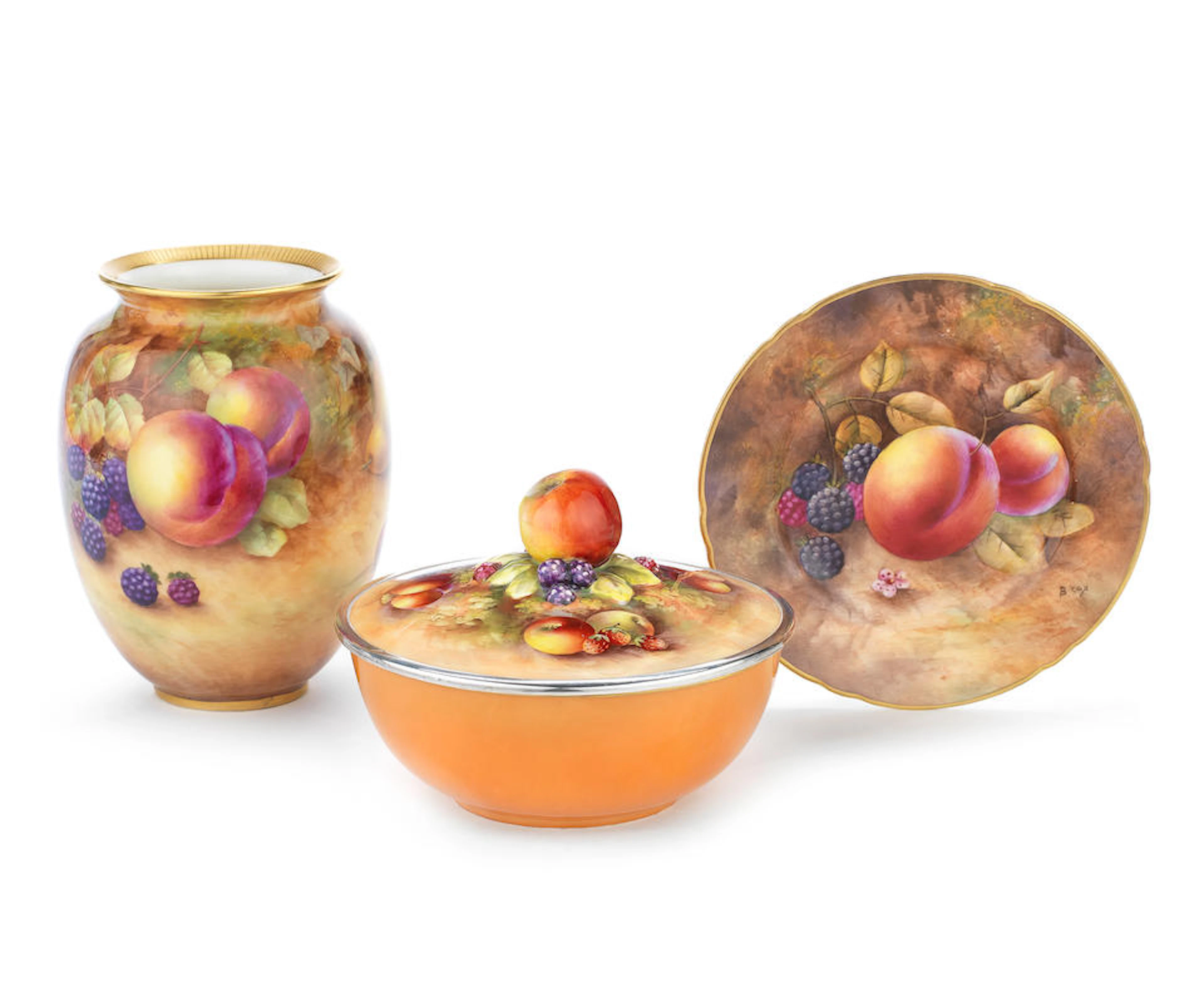 Three pieces of Royal Worcester 'Painted Fruit' porcelain