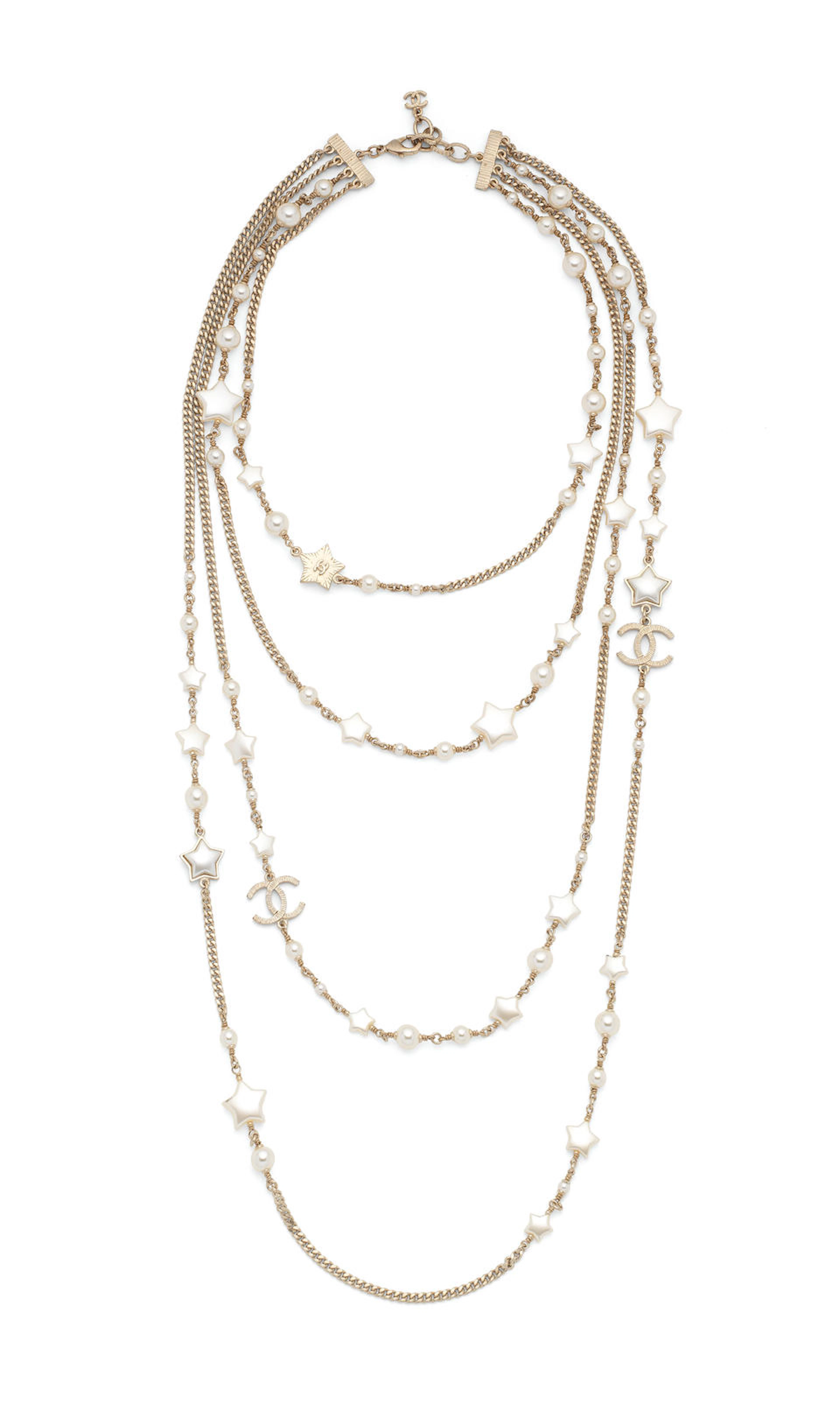 Multi Chain Pearl and Star Necklace