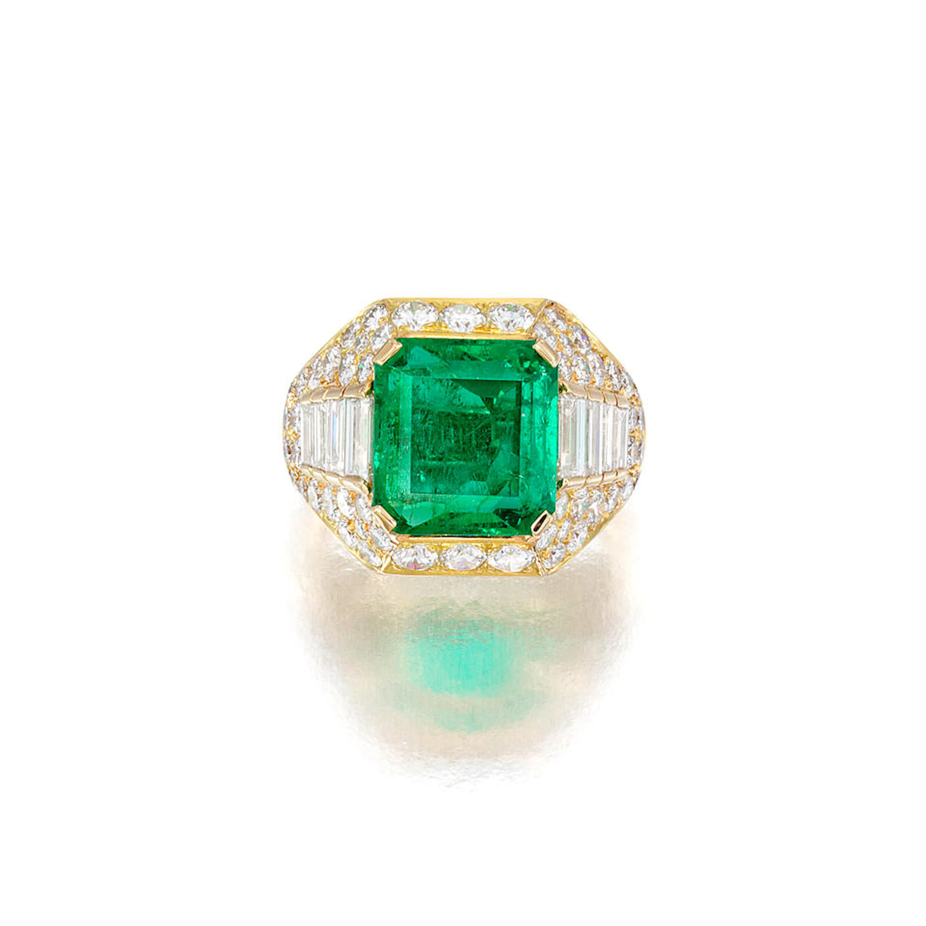 AN EMERALD AND DIAMOND 'TROMBINO' RING, BULGARI
