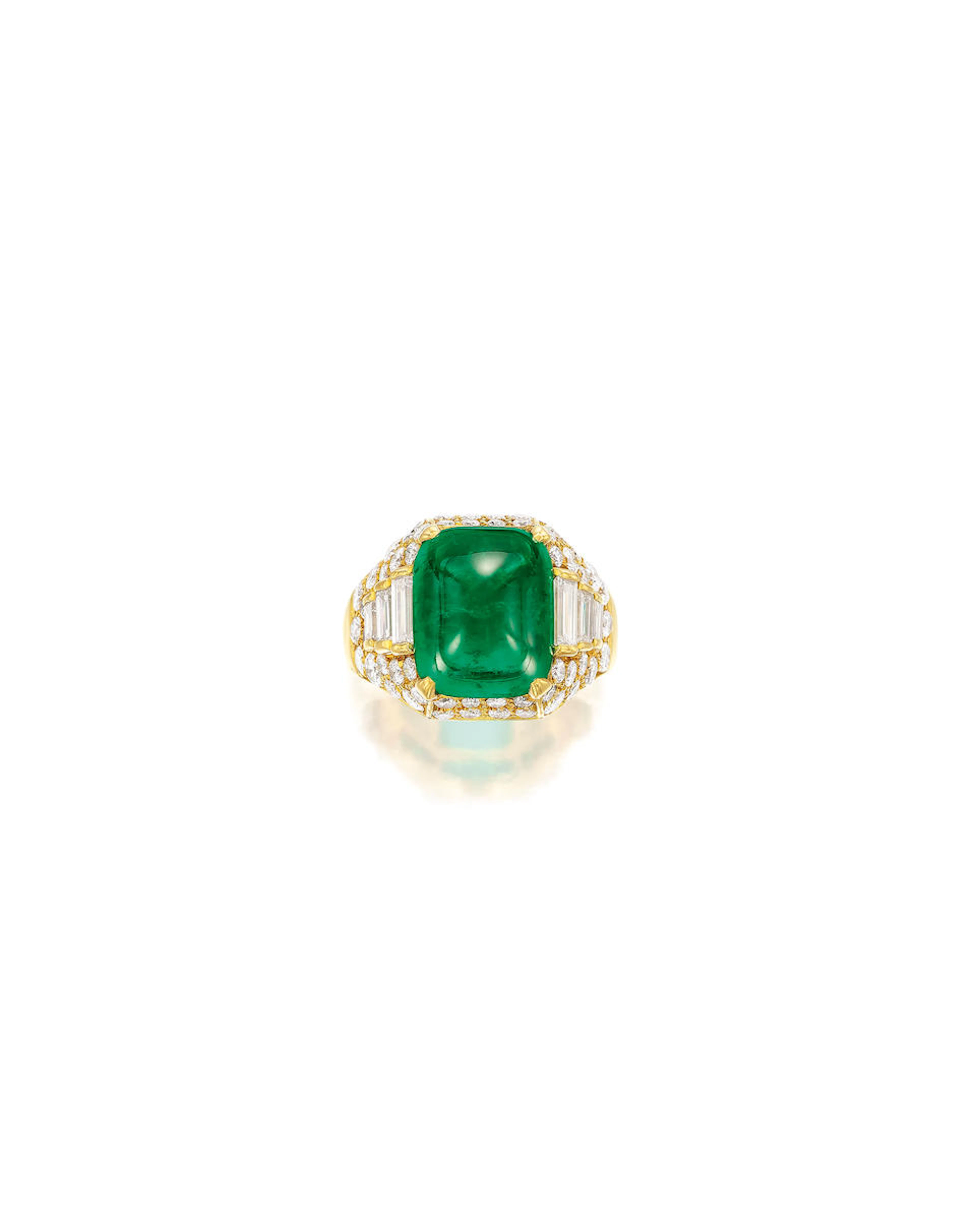 AN EMERALD AND DIAMOND 'TROMBINO' RING, BULGARI