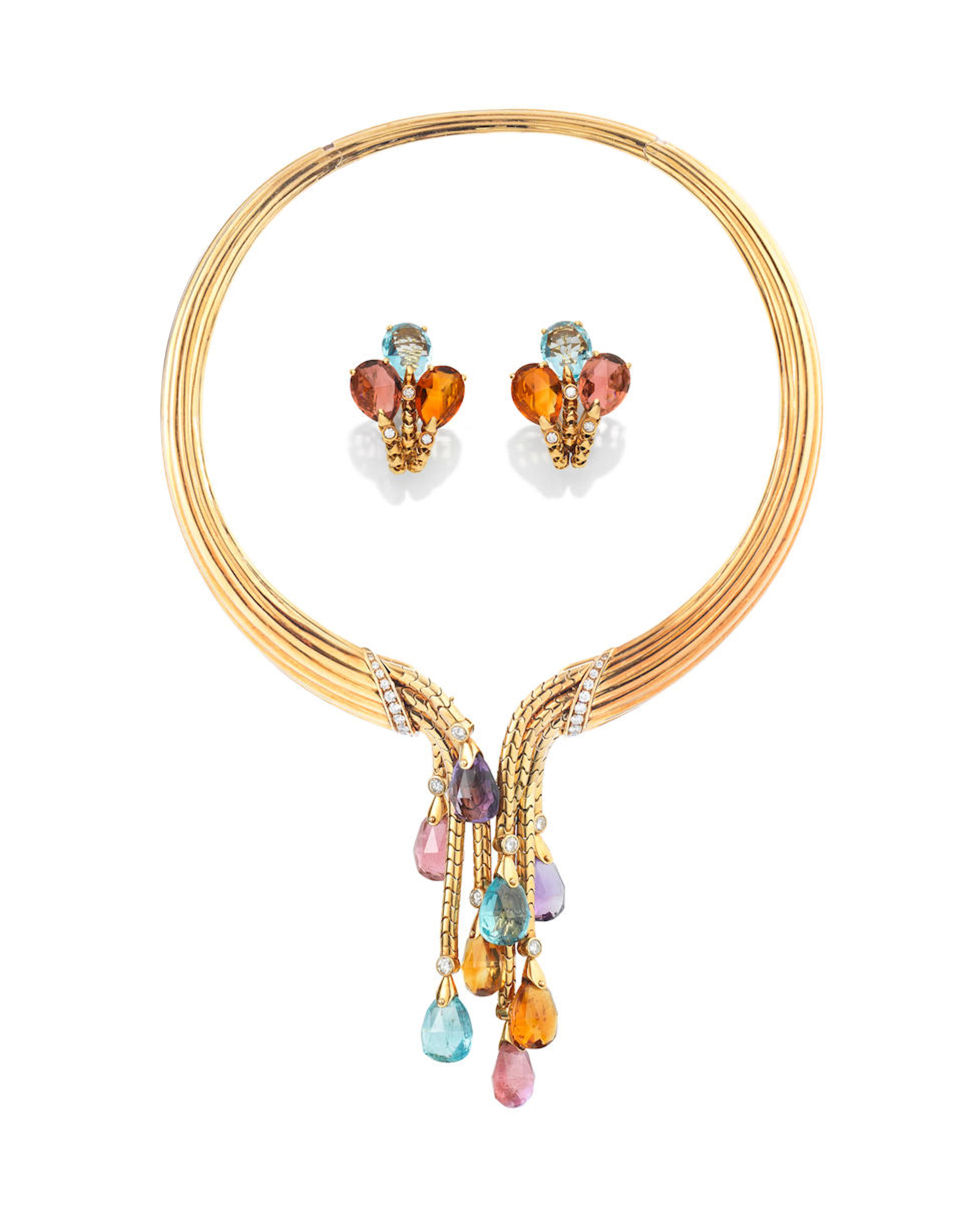 A GEM-SET NECKLACE AND EARRING SUITE, BY FASANO (2)