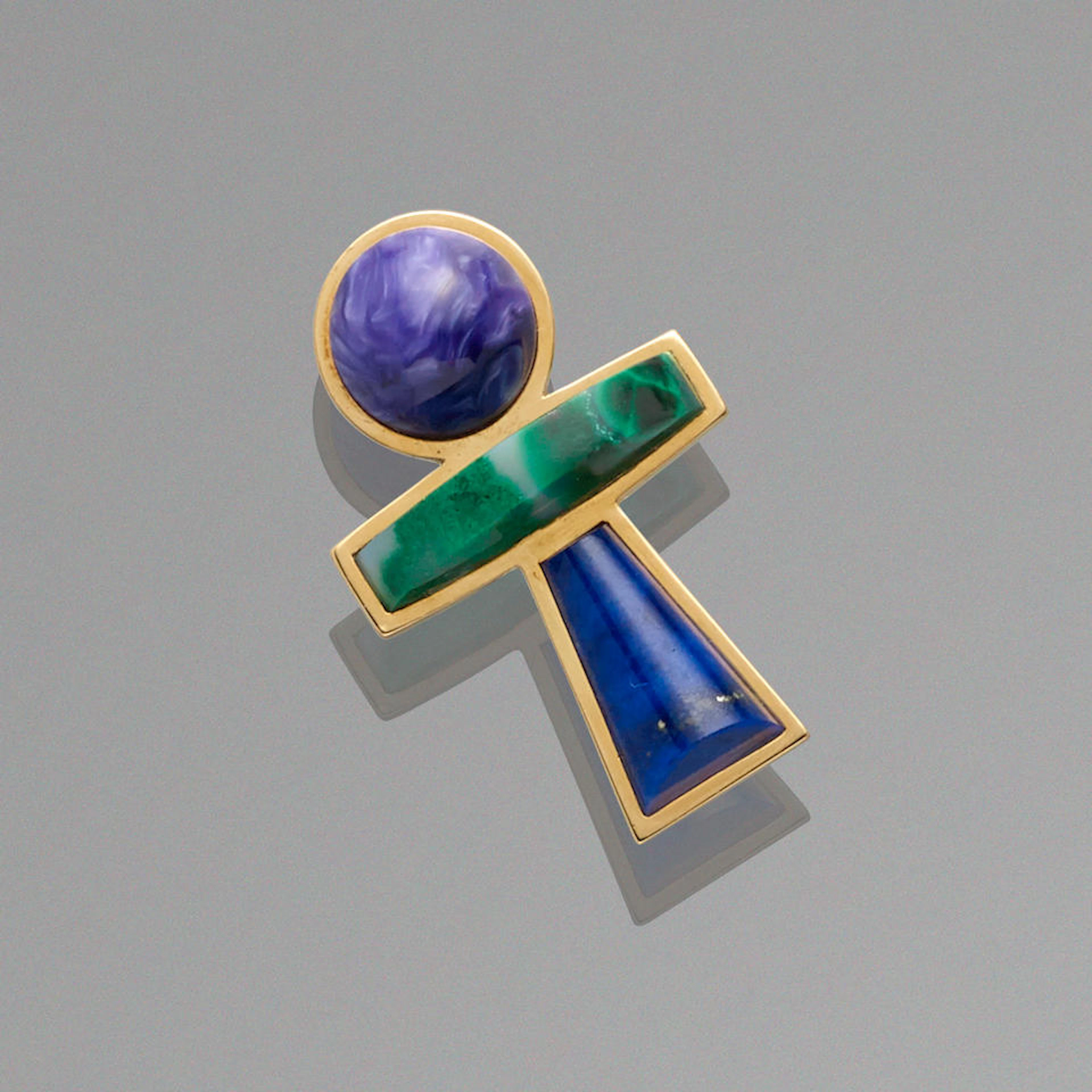 Lapis, Malachite, Chryscolla and Charoite Ring by Carl Lewis Druckman