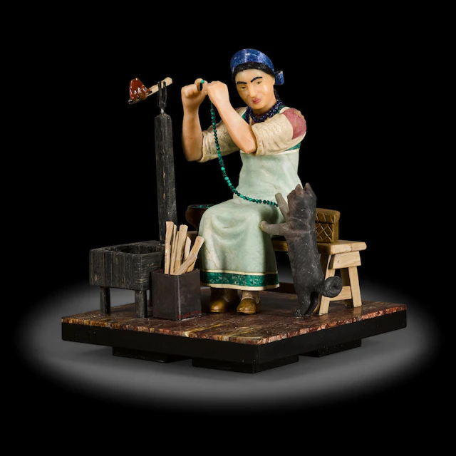 Carved Russian Gemstone Character Study--"The Bead Stringer"