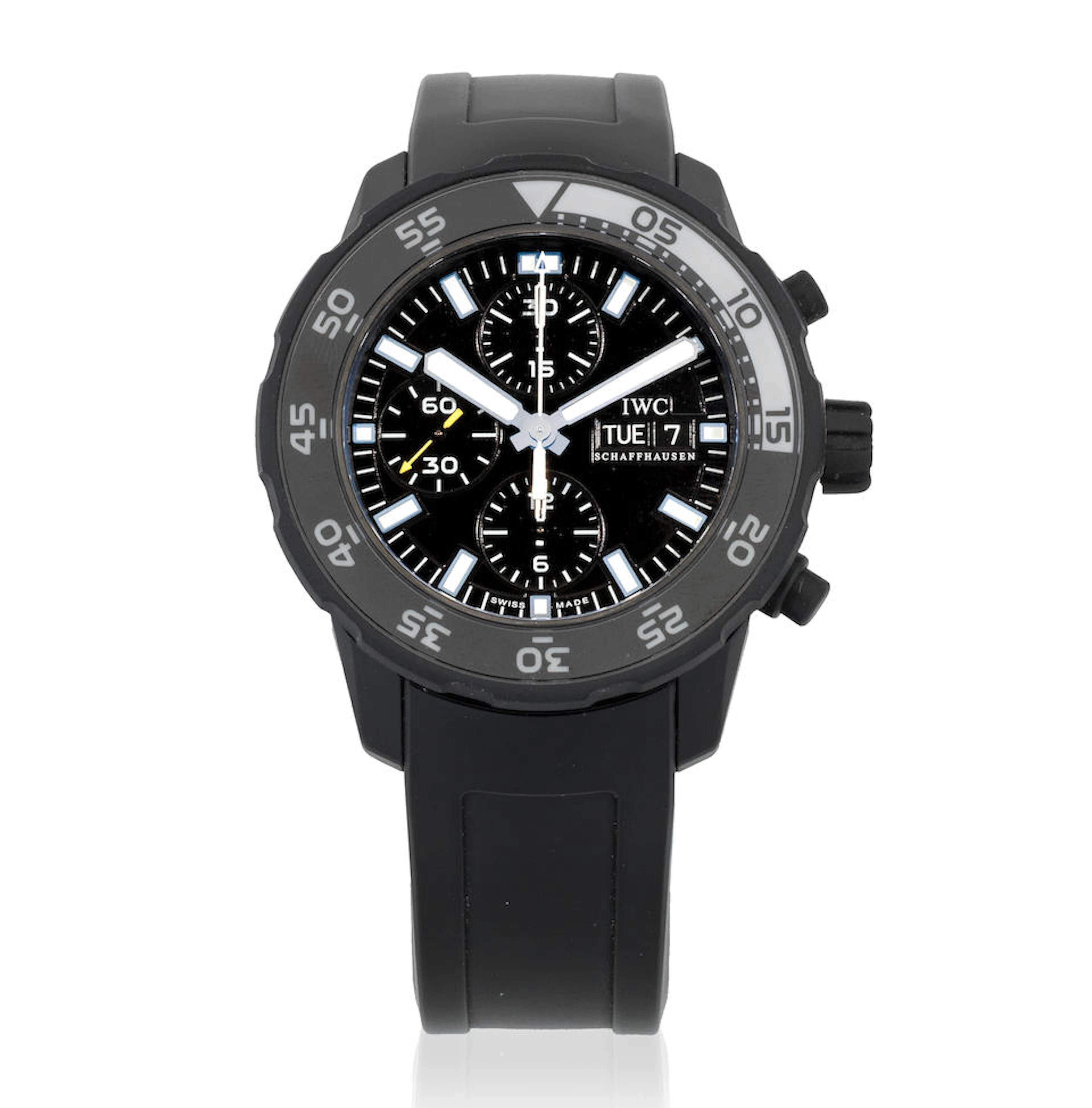 IWC. A black DLC coated automatic calendar chronograph...
