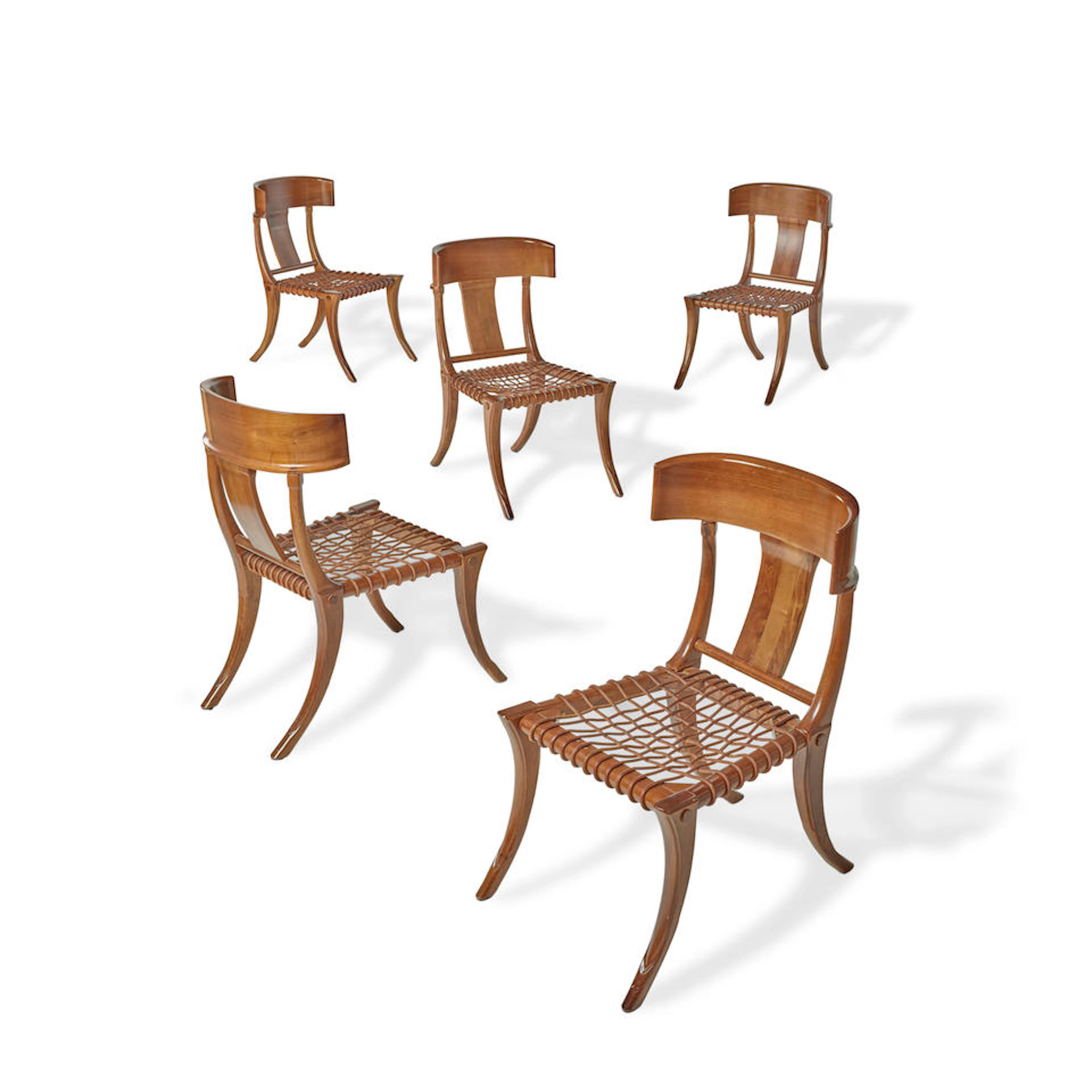 T.H. Robsjohn-Gibbings (1905-1976); Manner of Set of Ten Klismos Chairs walnut