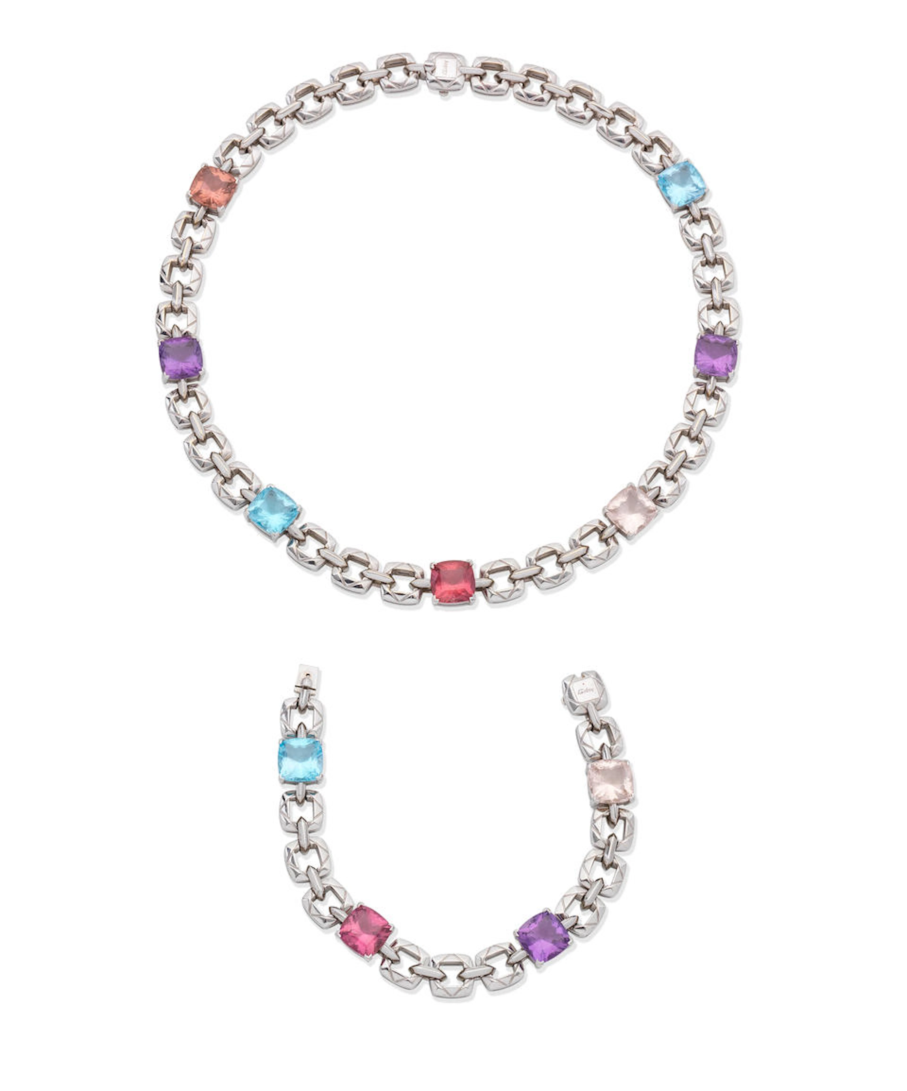 ASPREY: GEM-SET NECKLACE AND BRACELET SUITE
