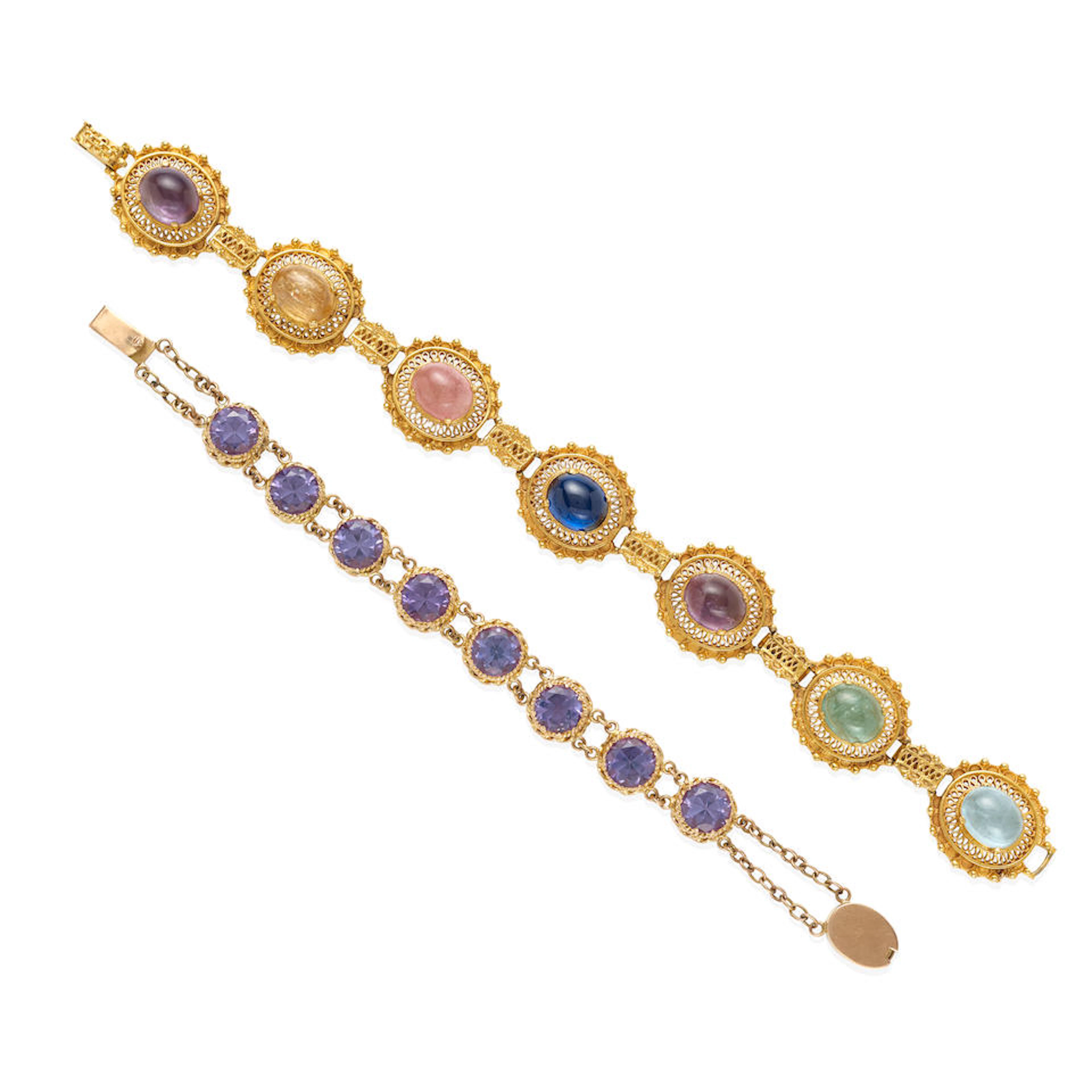 TWO GOLD AND GEM-SET BRACELETS
