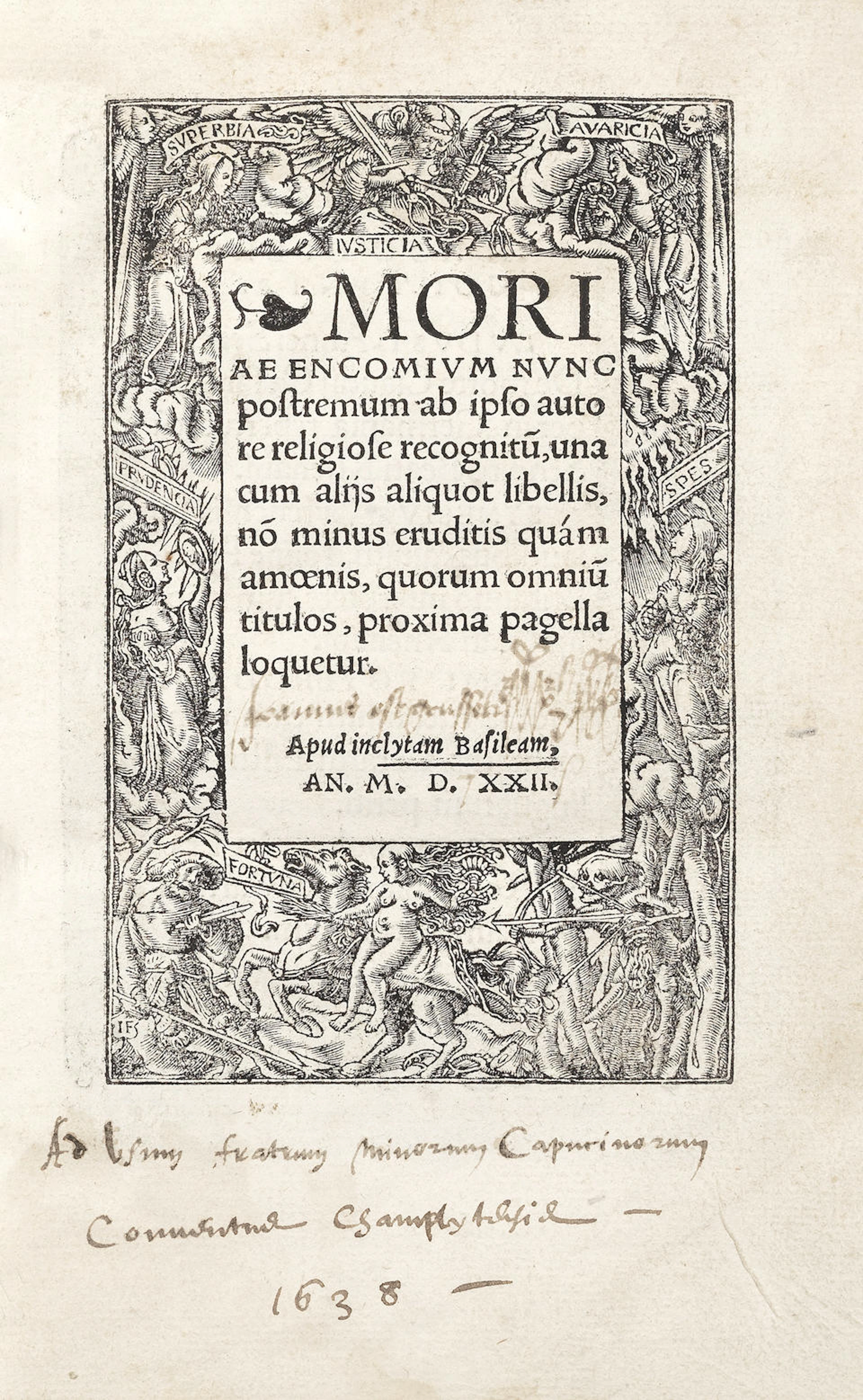 ERASMUS (DESIDERIUS) Moriae encomium nunc postremum ab...