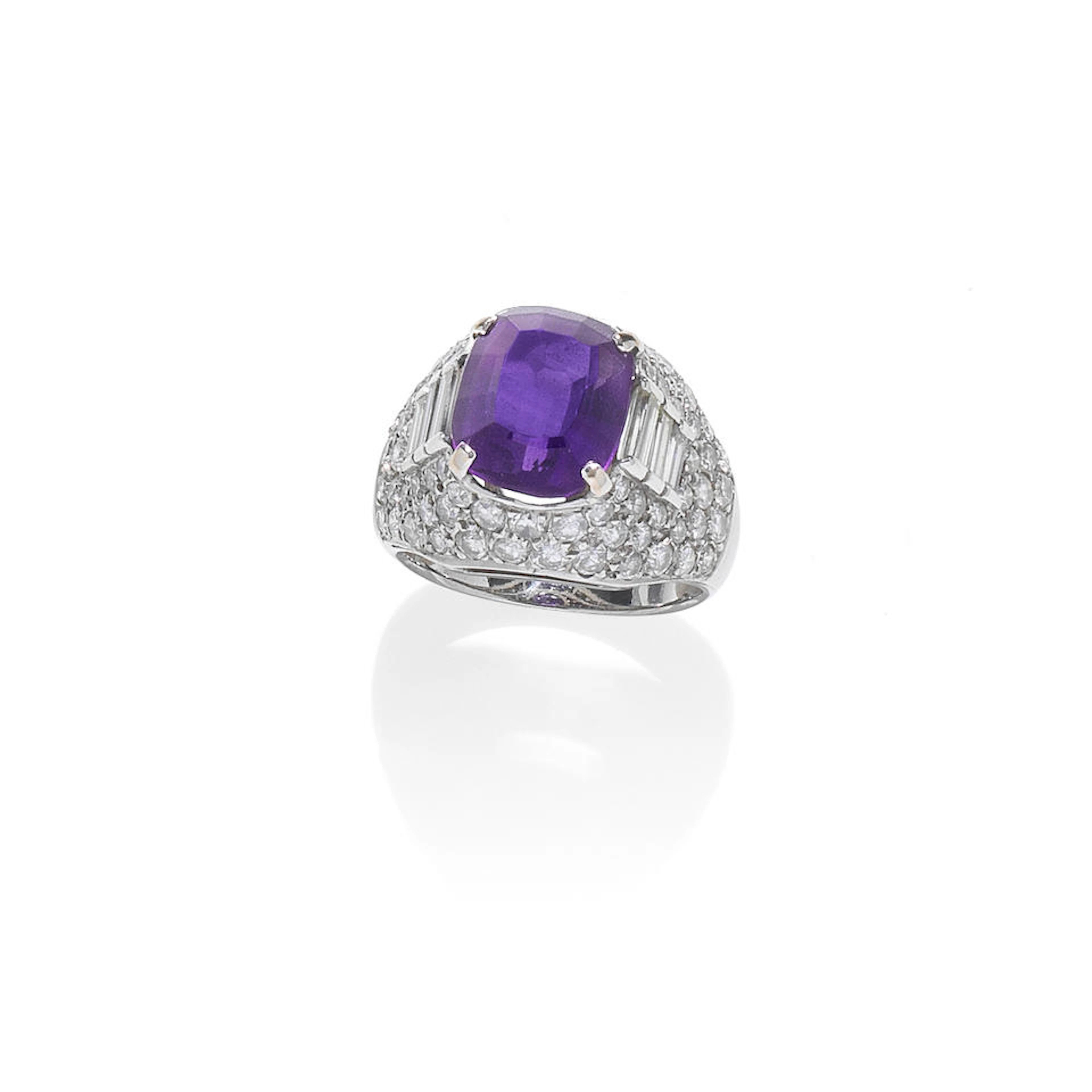 AN AMETHYST AND DIAMOND 'TROMBINO' RING, BY BULGARI,