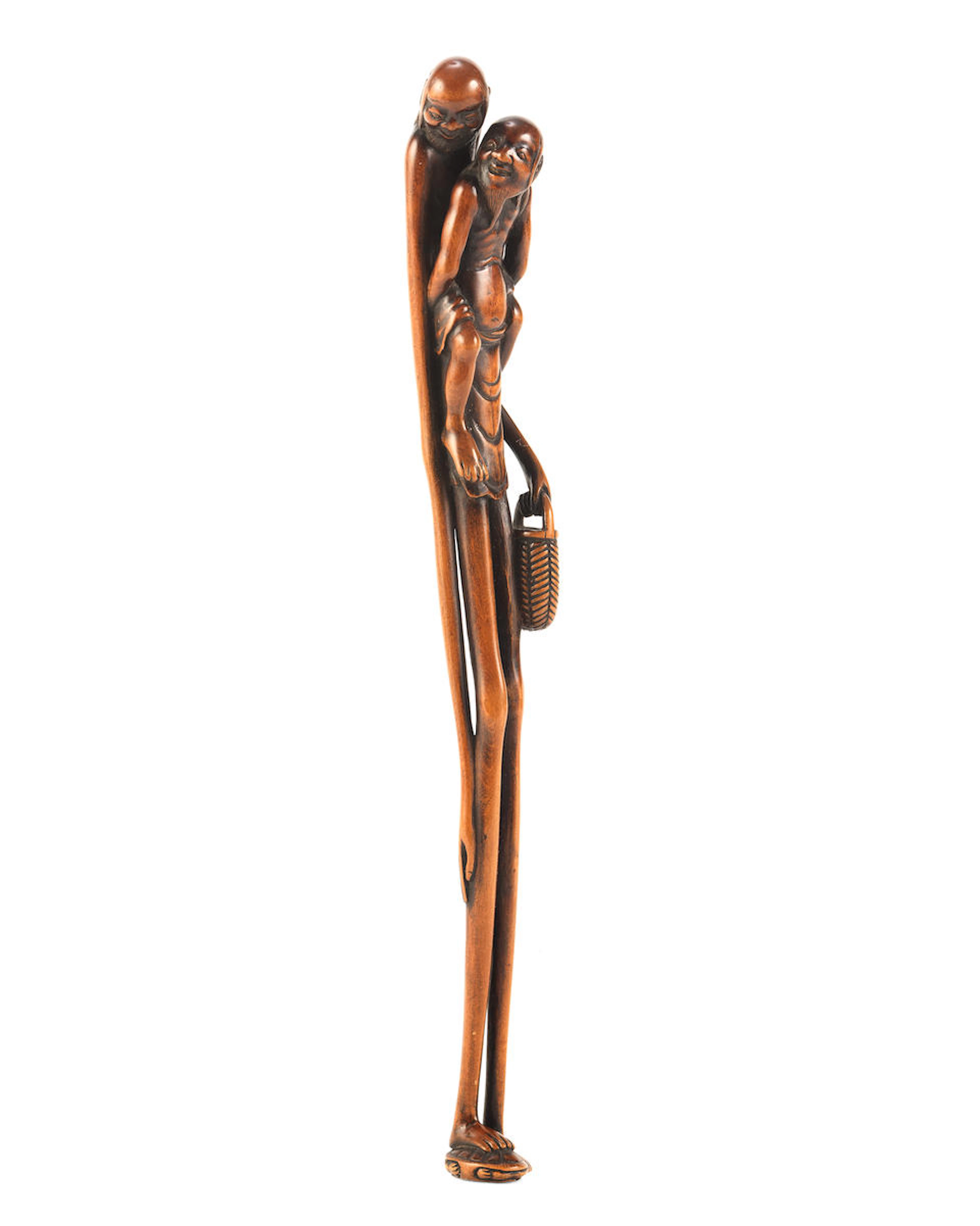 A tall wood sashi netsuke of Ashinaga and Tenaga Edo period (1615-1868)