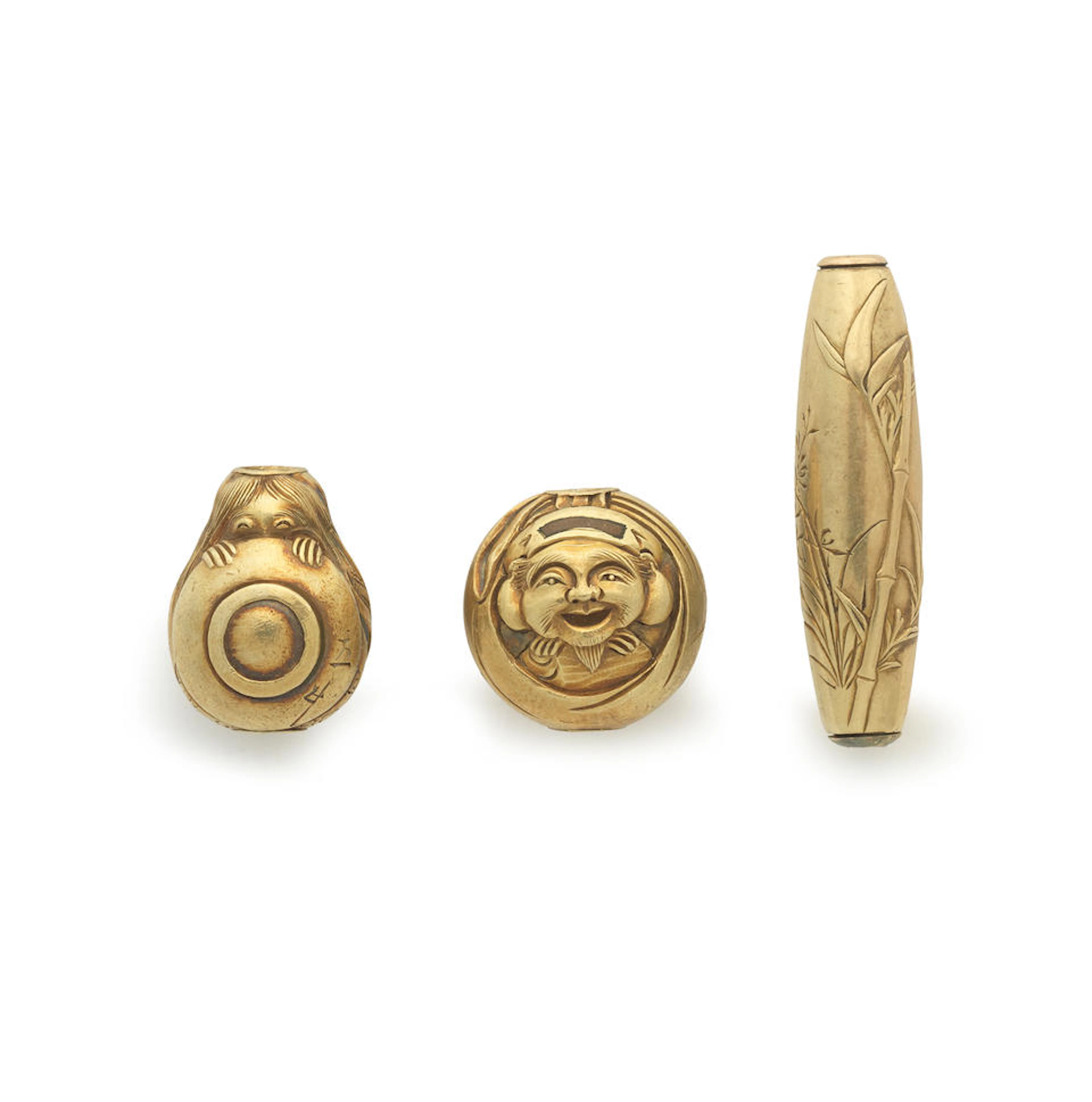 Three gold ojime One by Ryumin