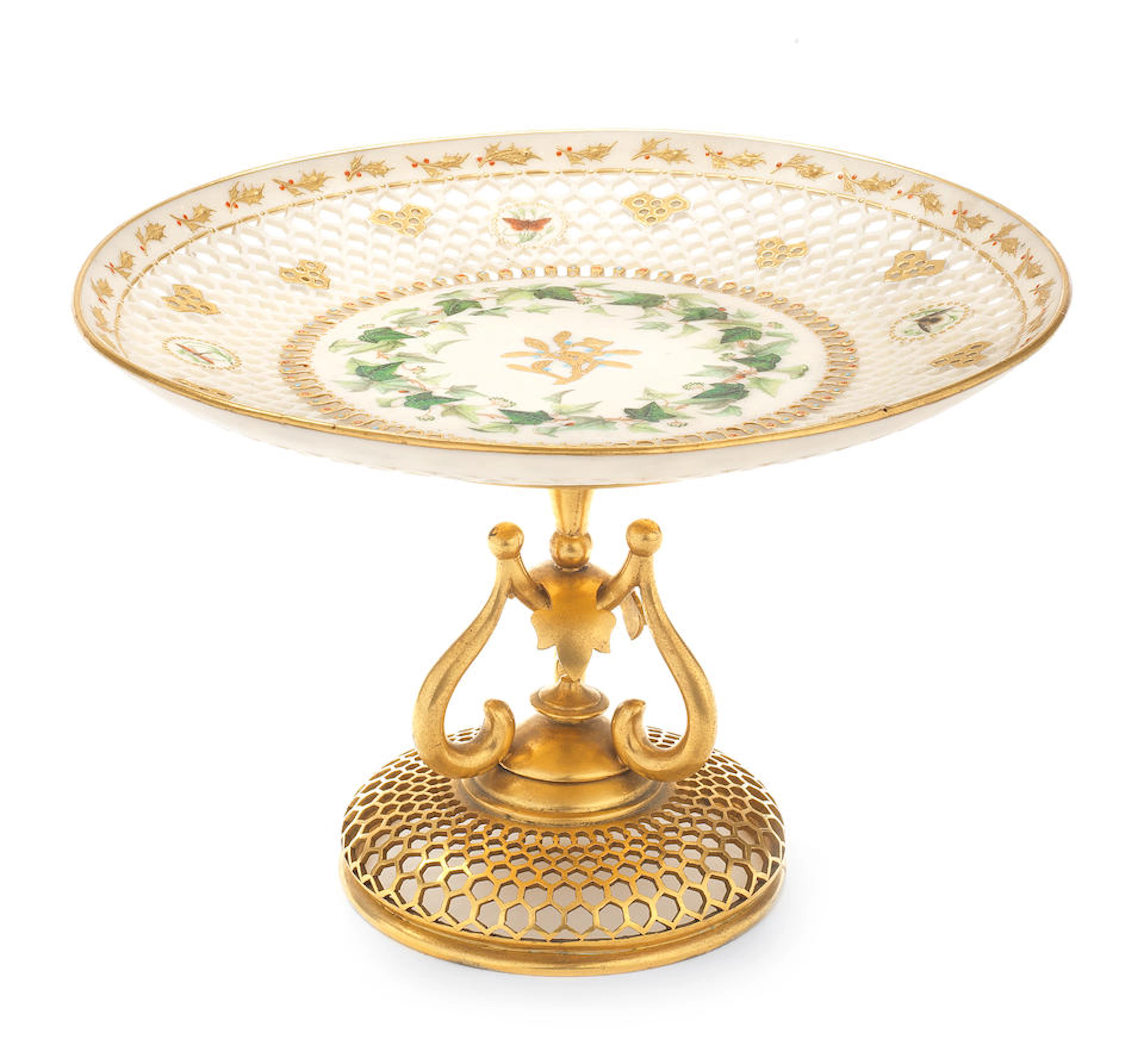 An unusual Kerr and Binns or early Royal Worcester reticulated tazza, circa 1865