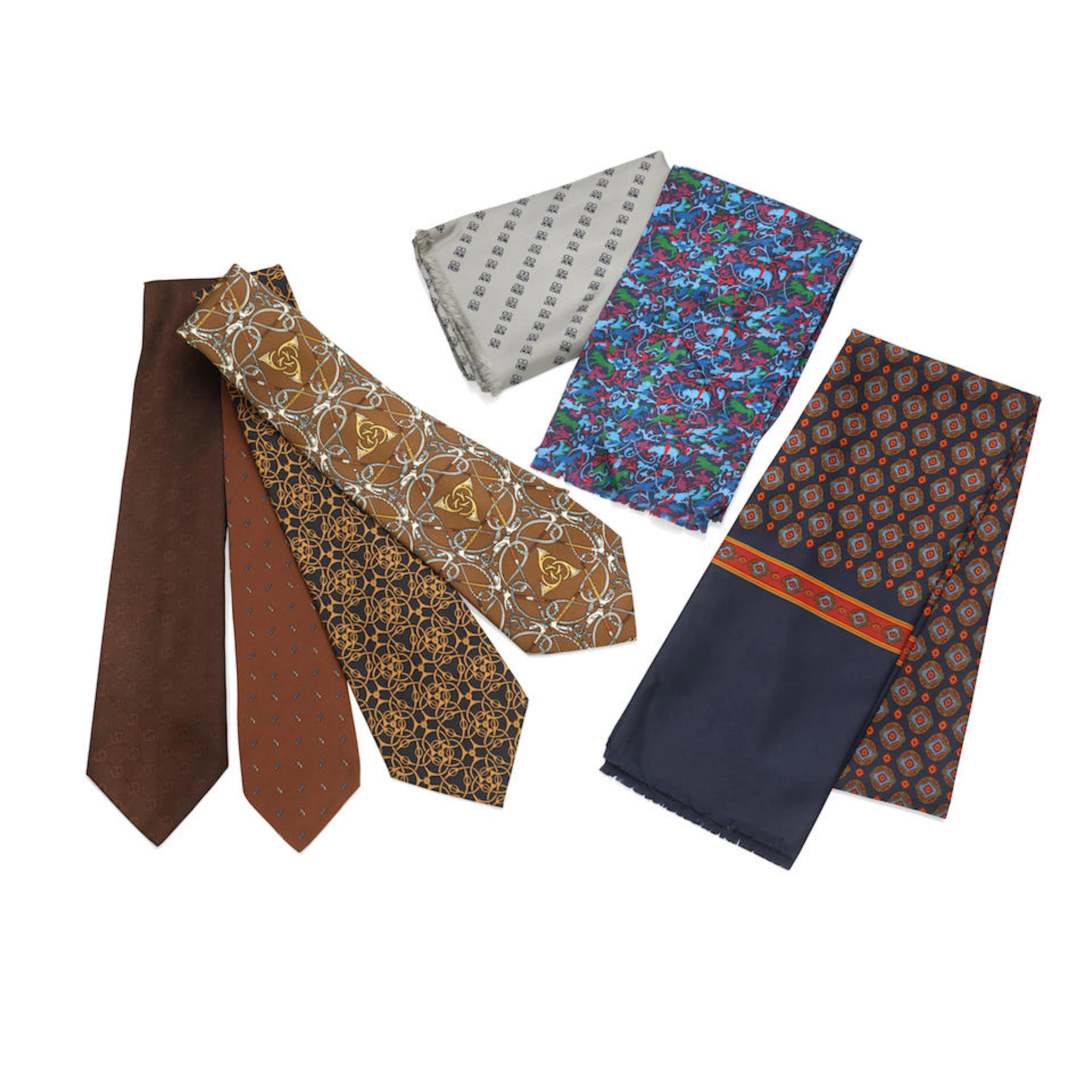 SEVEN MEN'S SILK SCARVES AND TIES