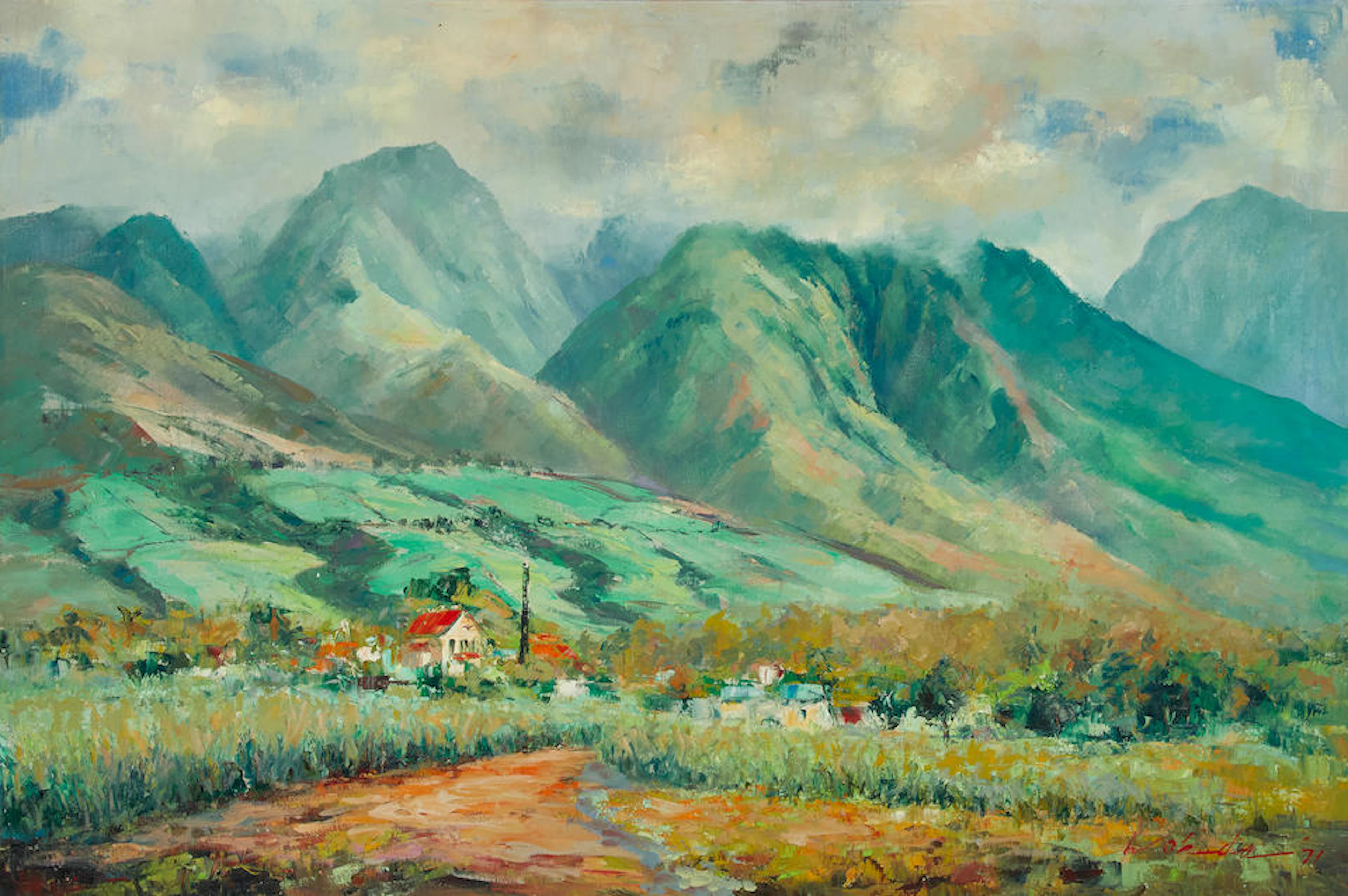 Hajime Okuda (1906-1992) Old Time Lahaina 24 x 36in...