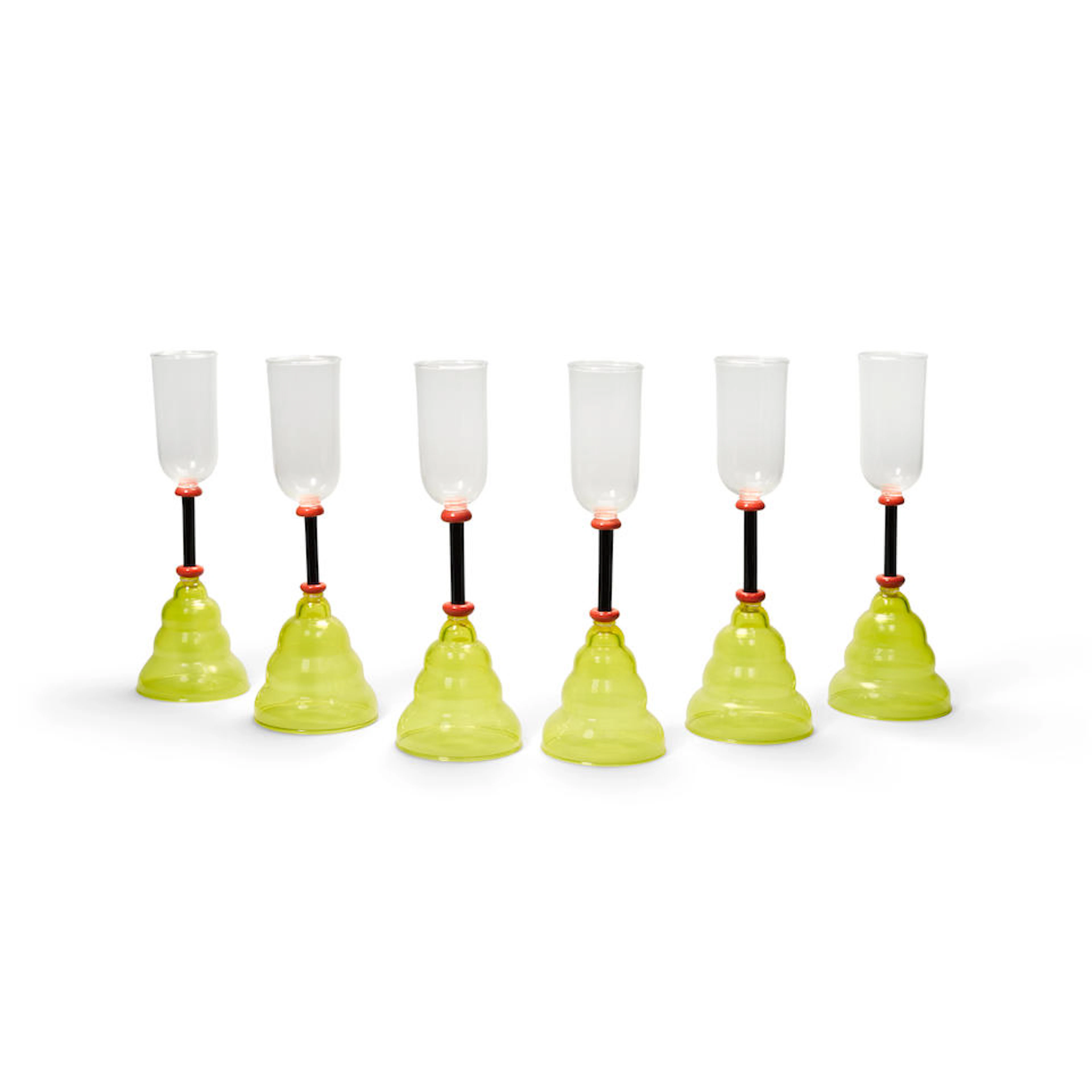 Marco Zanini (Born 1954) Set of Six Vega Glasses1982for Memphis Milano