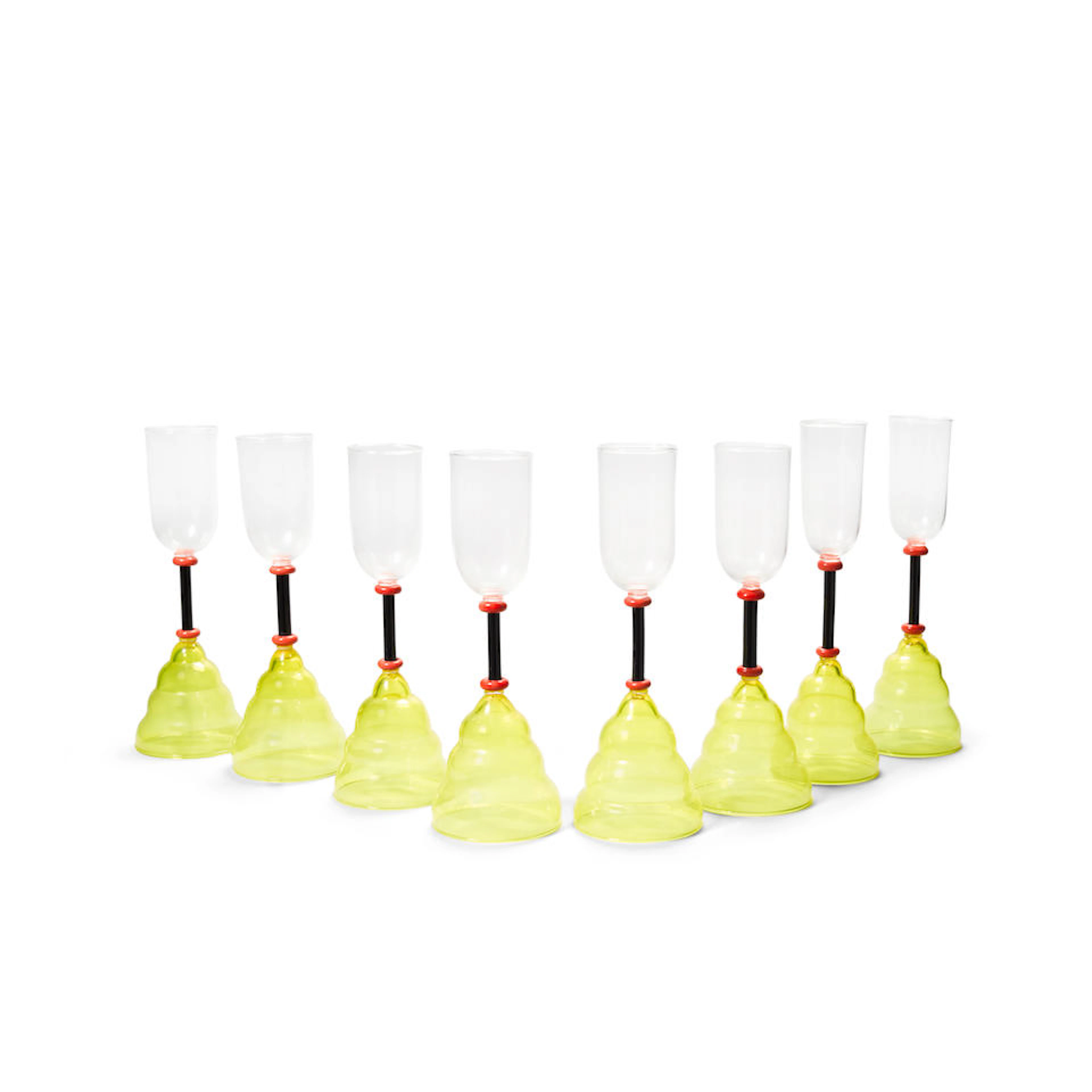 Marco Zanini (Born 1954) Set of Eight Vega Glasses1982for Memphis Milano