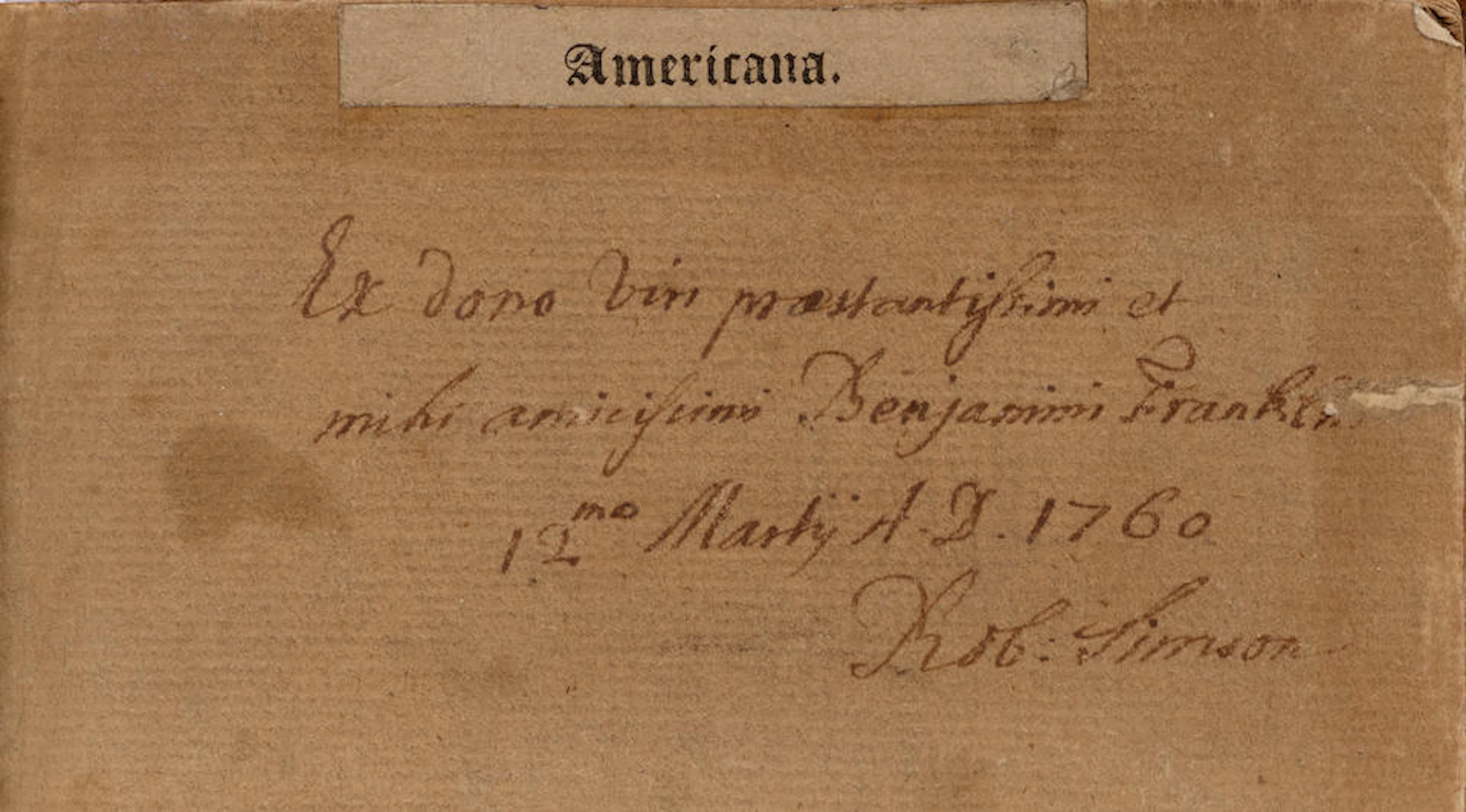 PRESENTATION COPY FROM BENJAMIN FRANKLIN