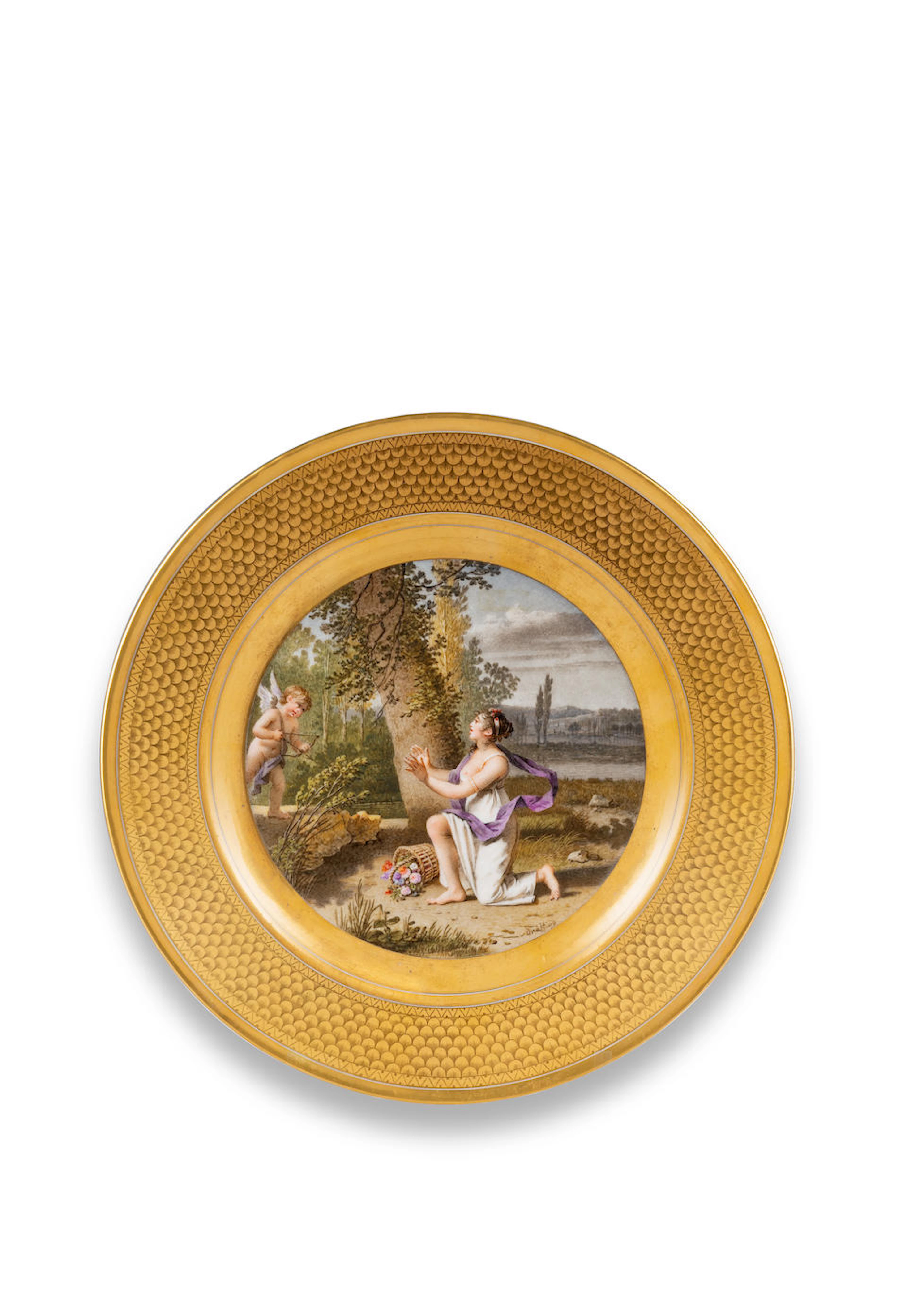 A Sèvres gold-ground plate with classical figures painted by Drolling