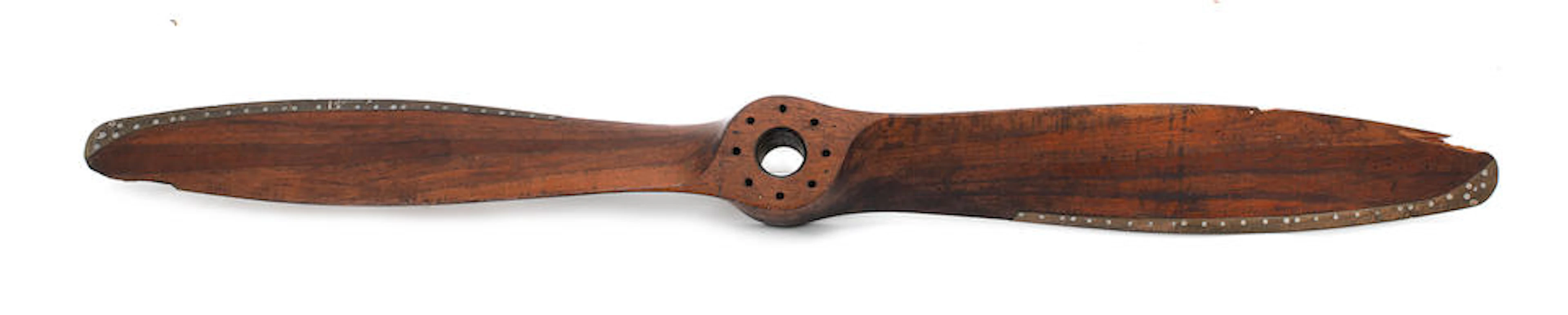 A twin bladed wooden propeller from a circa 1928 de Havilland Puss Moth DH.80A
