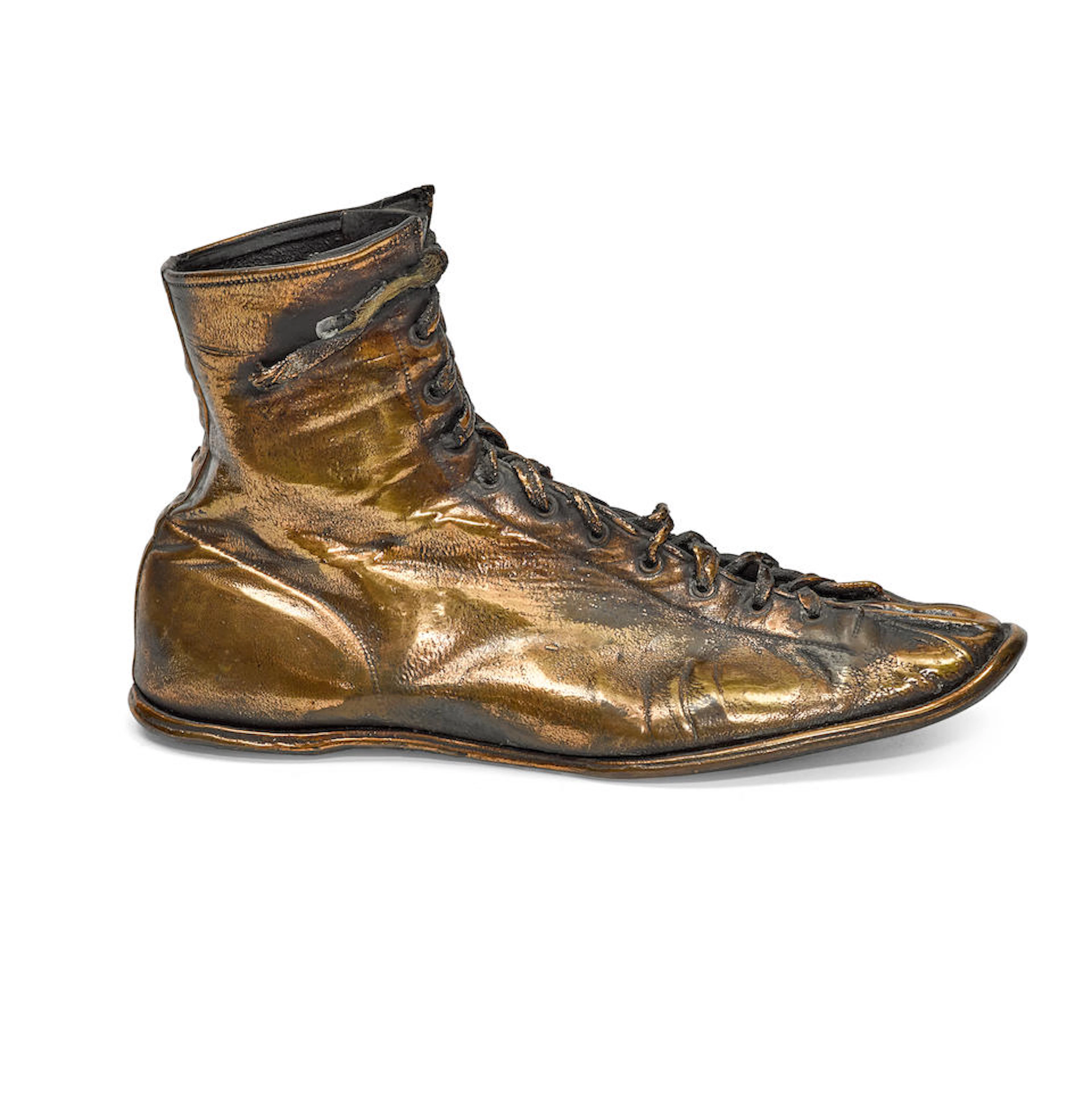 A JOE LOUIS FIGHT-WORN BRONZED SHOE