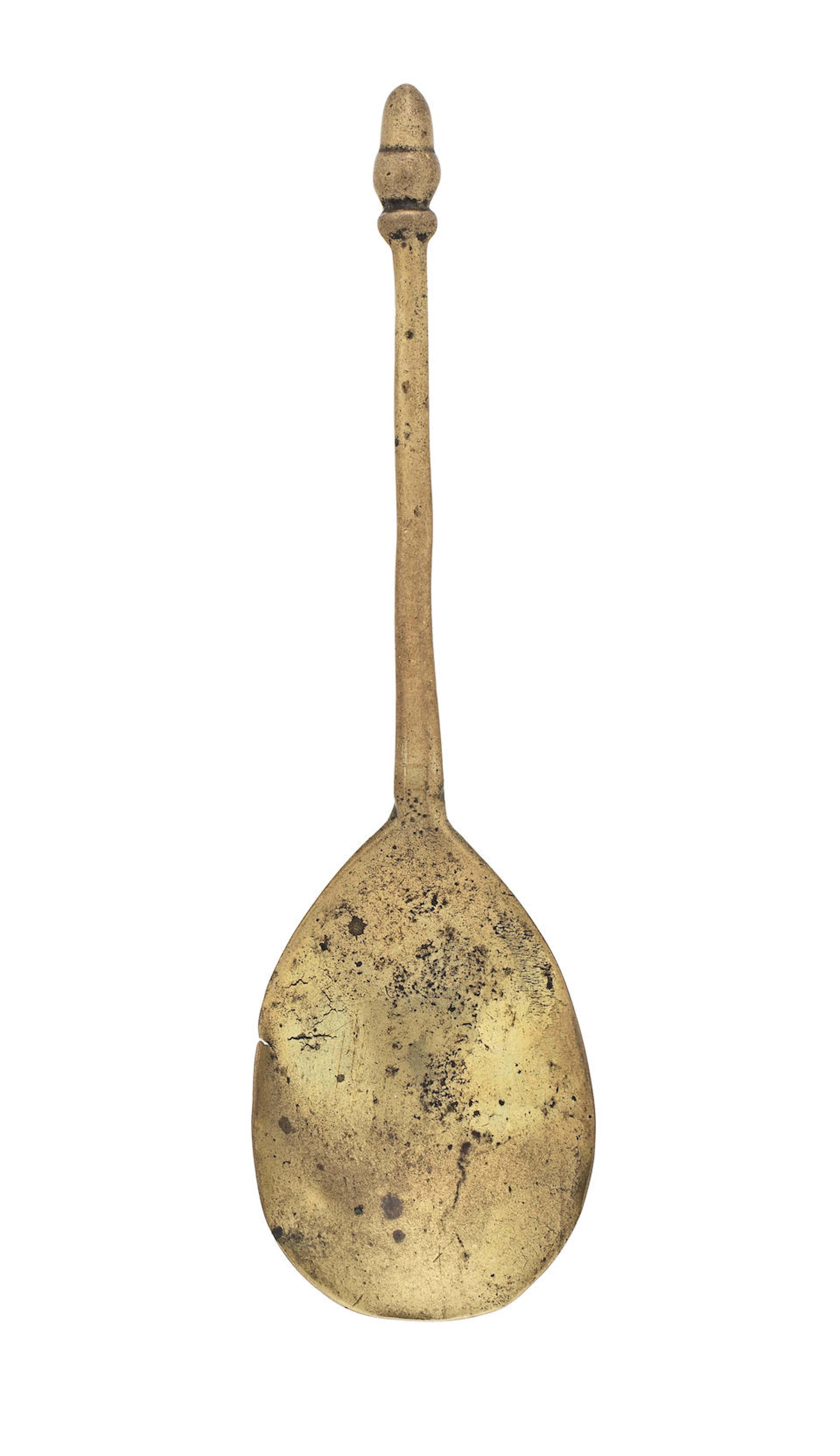 A rare Elizabeth I latten acorn knop spoon, circa 1570