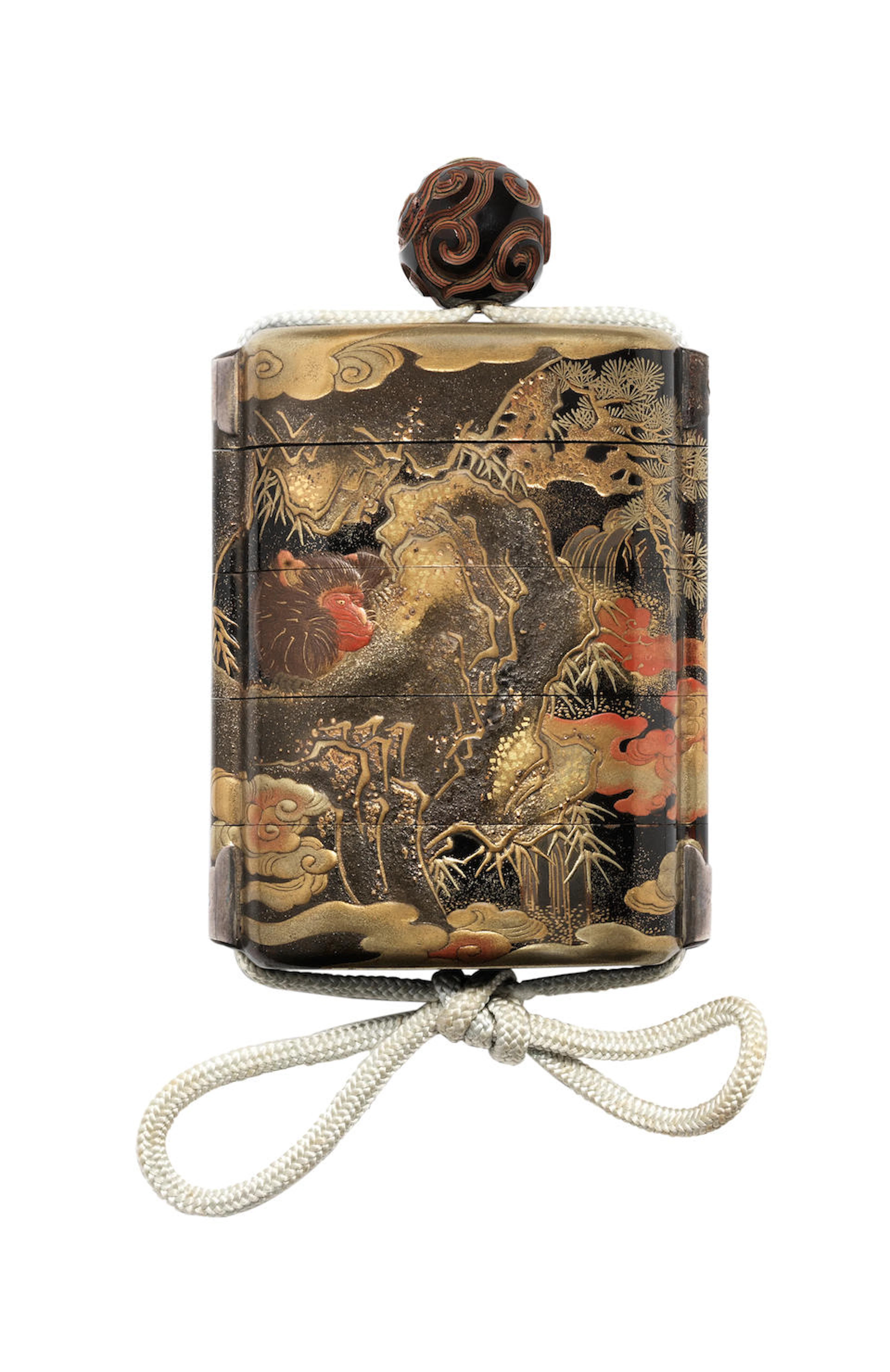 A black-lacquer four-case inro By Okuda Yoshitsura