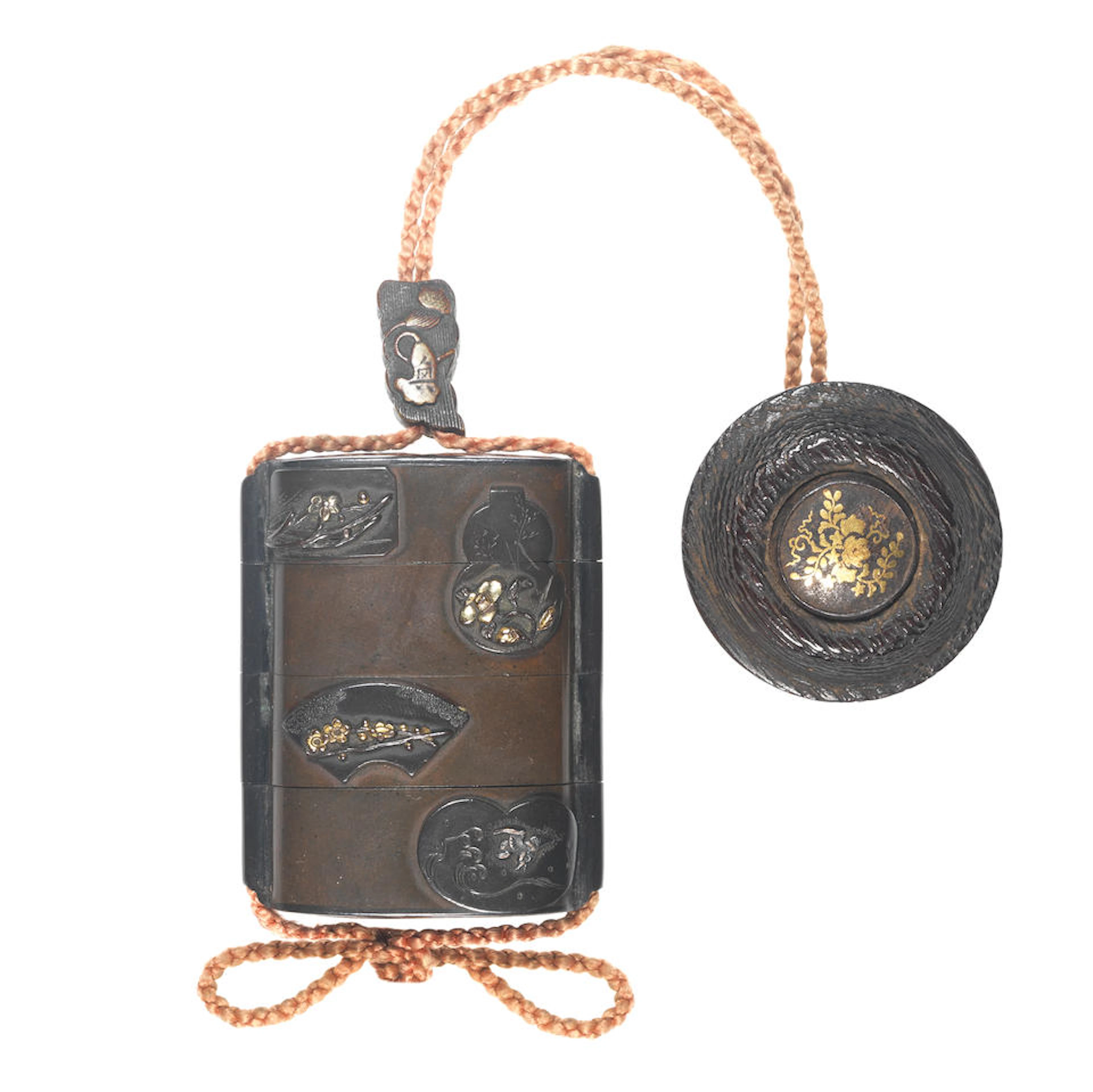 An inlaid shibuichi three-case inro After Tsuchiya Yasuchika, 19th century