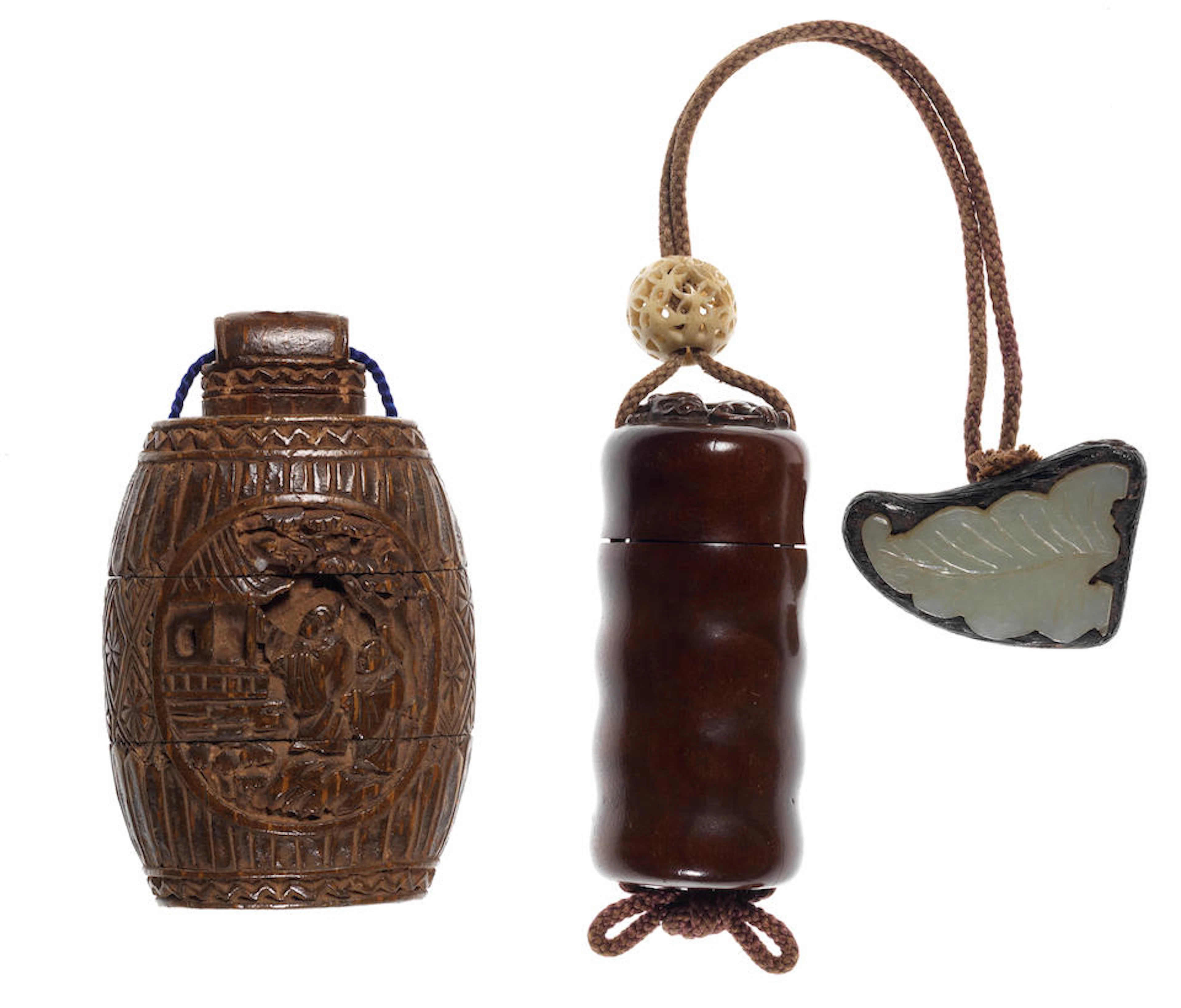 A bamboo small two-case inro and a wood cylindrical sagemono 19th century (2)