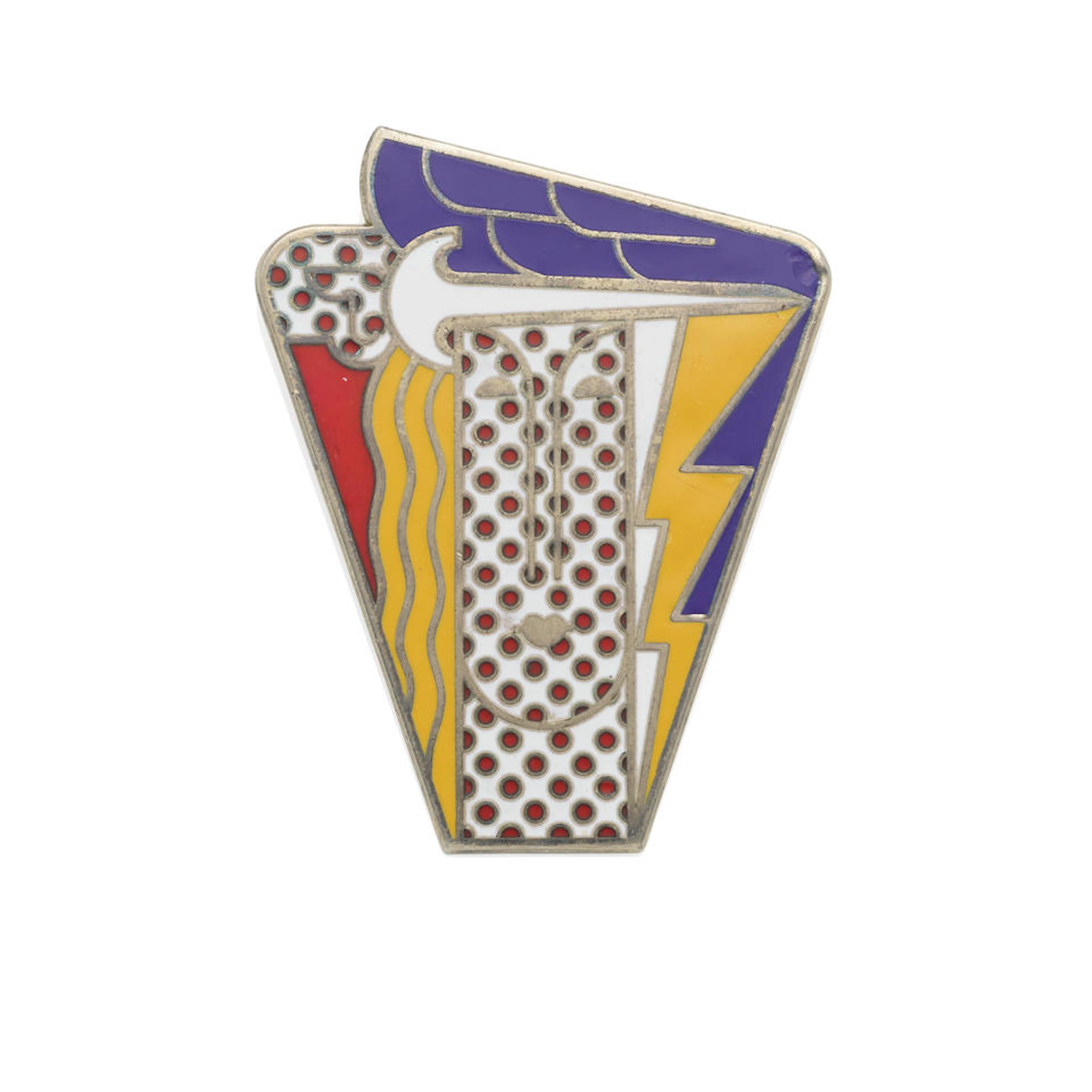 A SILVER AND ENAMEL BROOCH, ROY LICHTENSTEIN, 1968