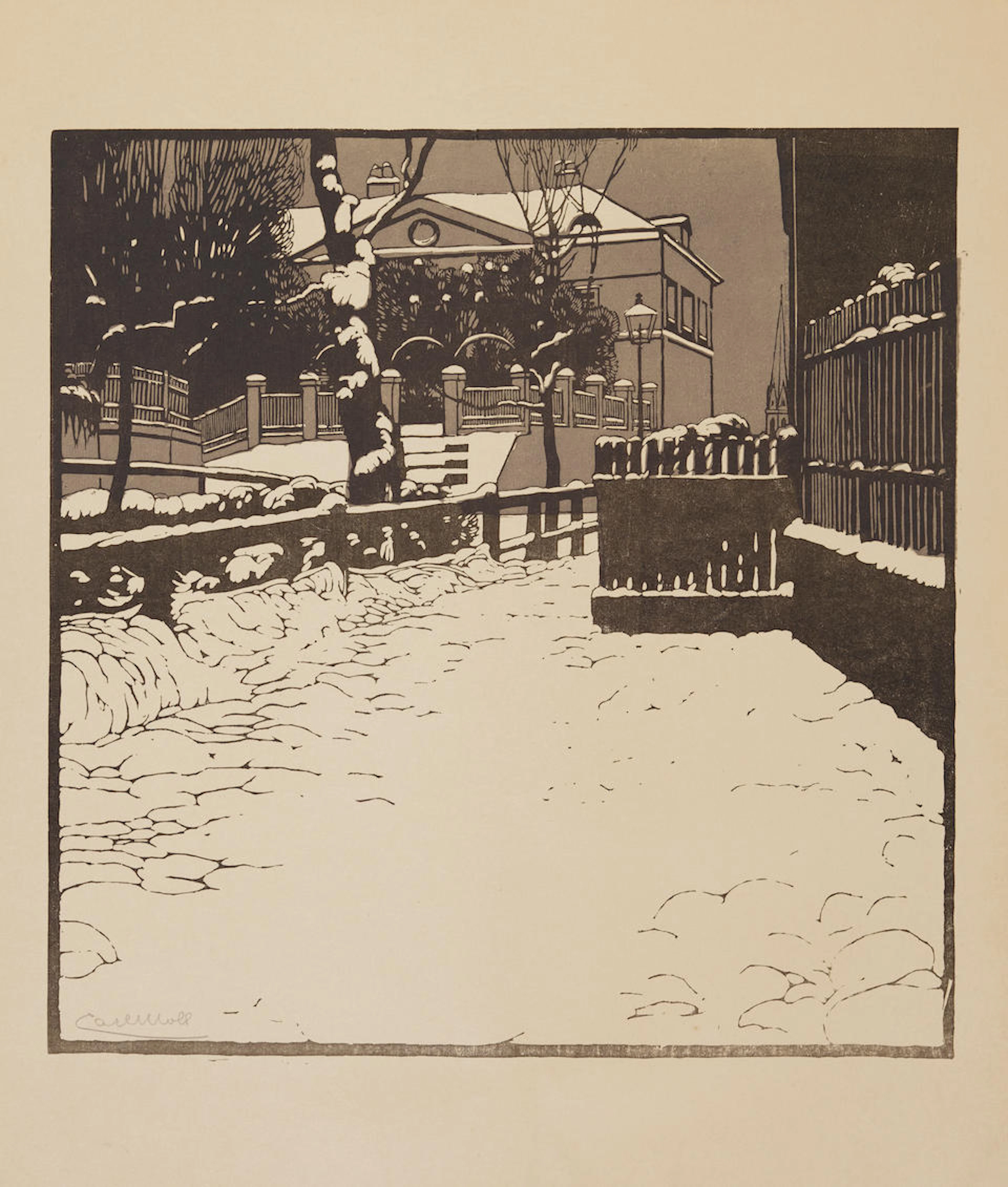 Carl Moll (1861-1945); Verschneite Villa in Döbling;