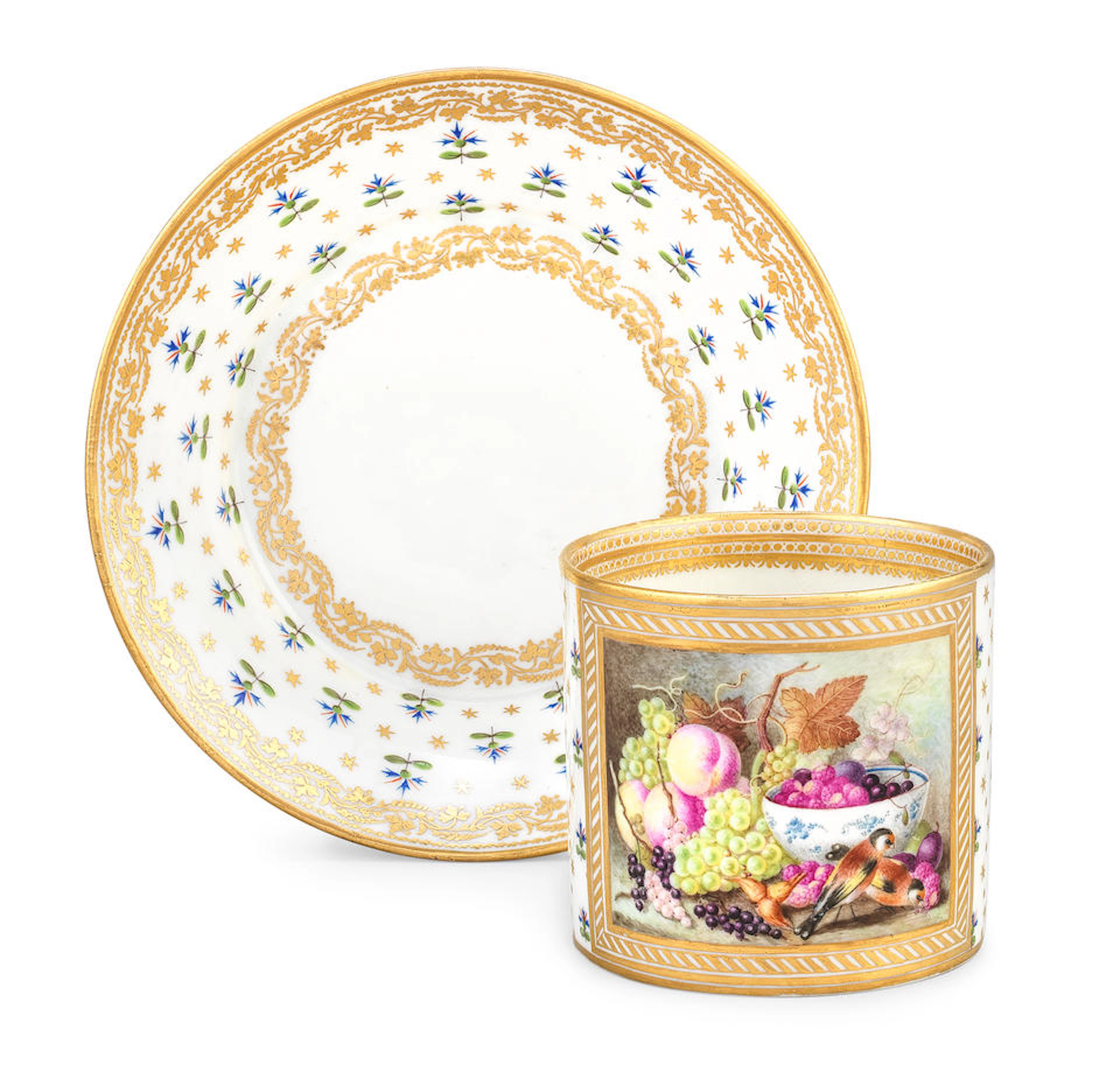 A Derby coffee can and a saucer by George Complin, circa 1791-95
