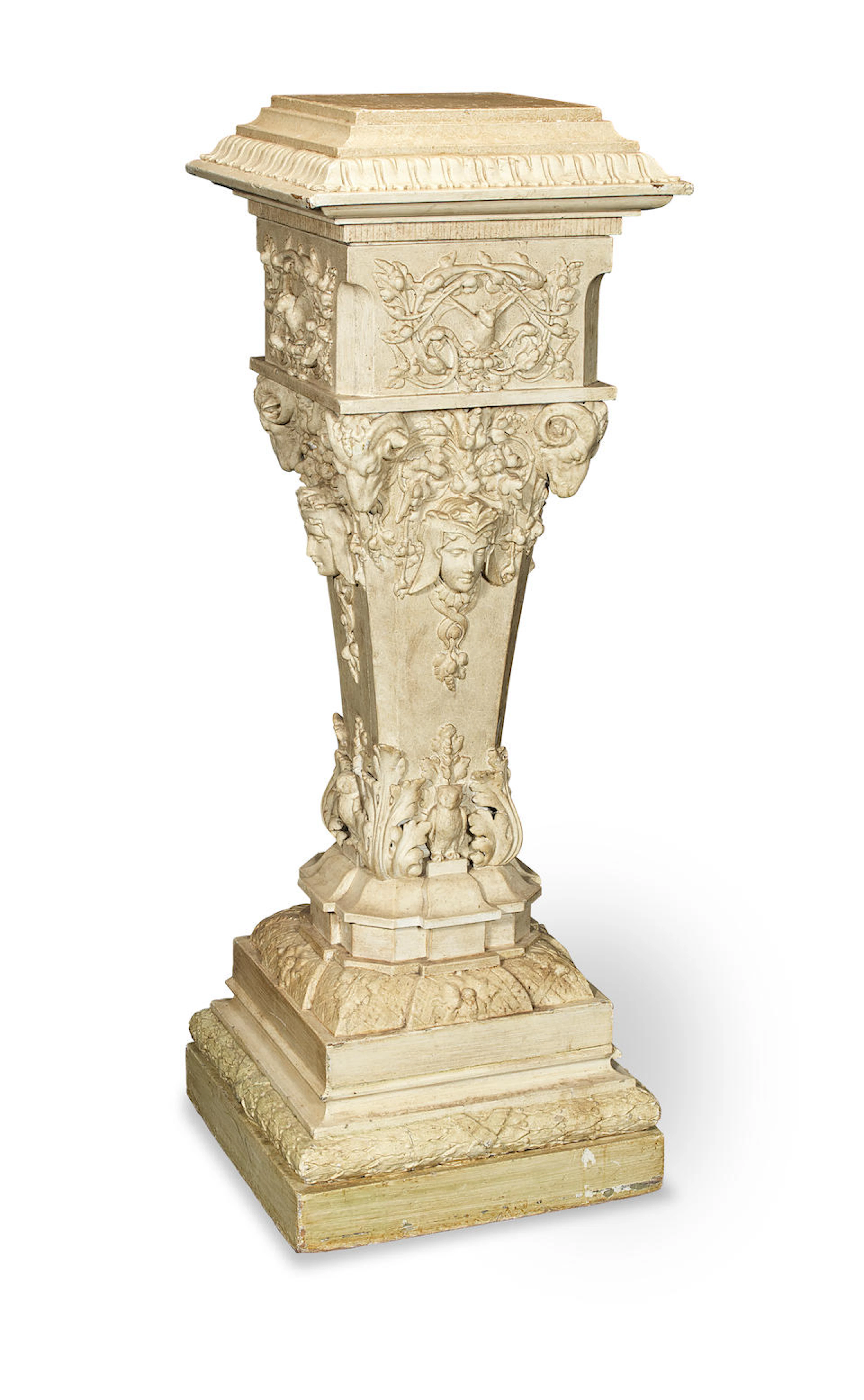 A late 19th century and later painted carved an composition wood pedestal
