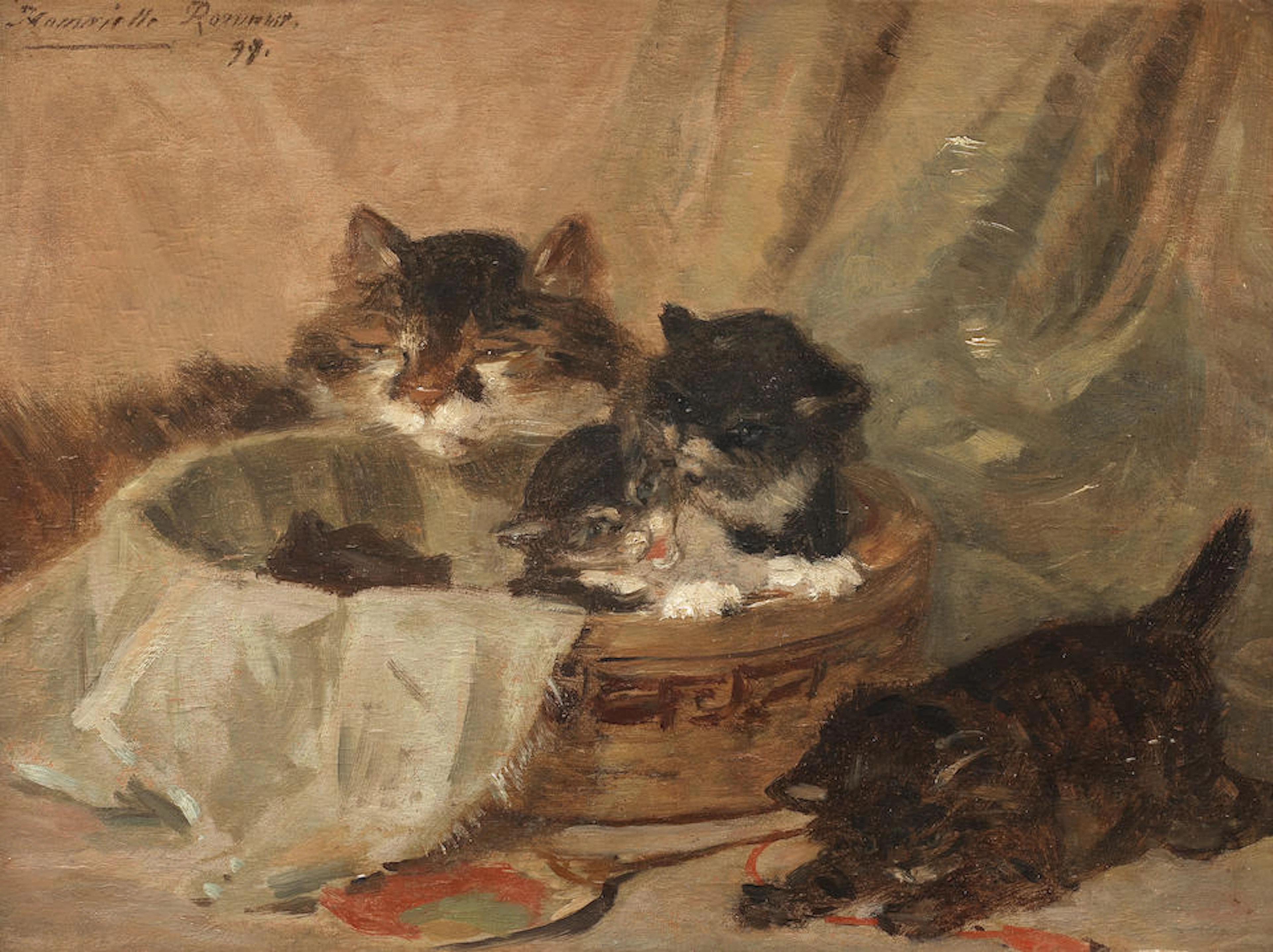 Henriette Ronner-Knip (Dutch, 1821-1909) A cat and her kittens