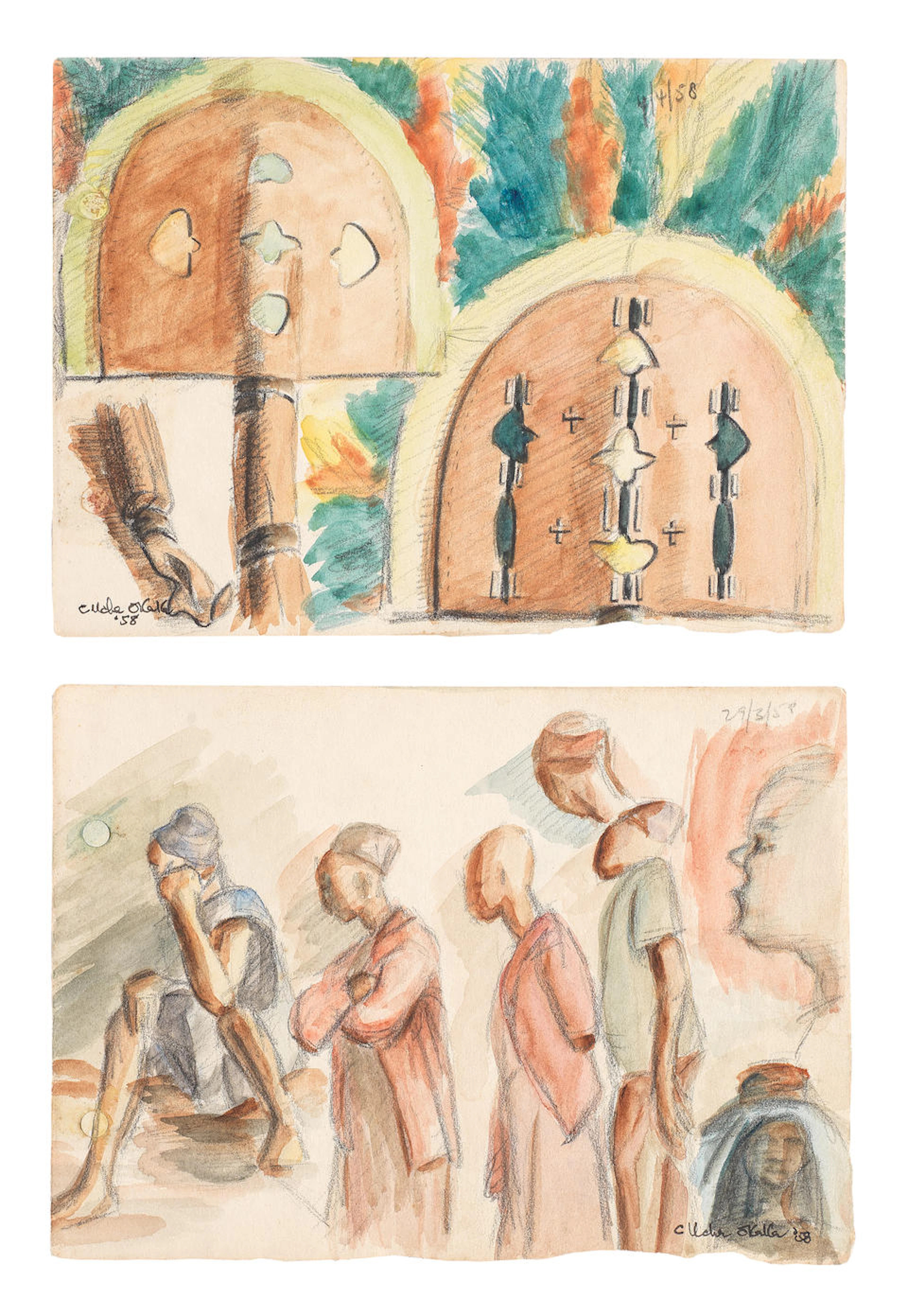 Prof. Uche Okeke (Nigerian, 1933-2016) Two watercolour studies (i-ii): ((2))